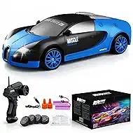 Remote Control Car RC Drift Car 2.4GHz 1:24 Scale 4WD 15KM/H High Speed Model Vehicle with LED Lights Drifting Tire Racing Sport Toy Car for Adults Boys Girls Kids Gift 2Pcs Rechargeable Batteries
