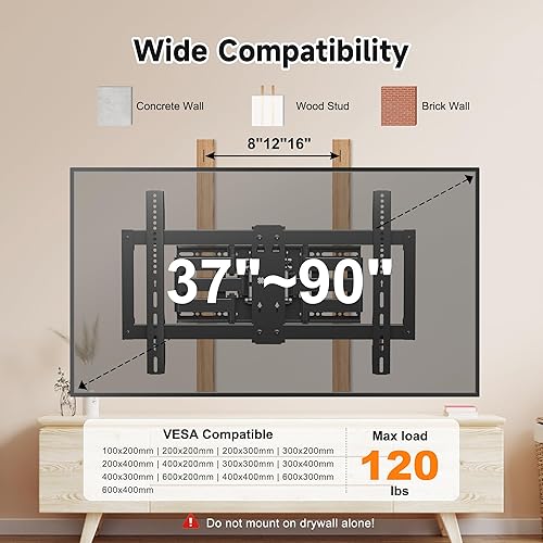 Miniatura 7 de MAUS02 - Soporte de pared para TV de movimiento completo ultra delgado para la mayoría de televisores planoscurvos de 37"-90", soporte de