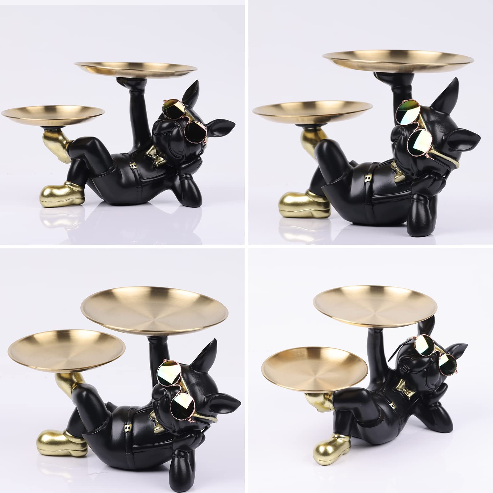XYQXYQ Multifunctionele Bulldog standbeeld, hars hond butler decoratie opbergbak, creatieve schattige hond opslagtank, toepasselijke portemonnee sleutelhanger (roze