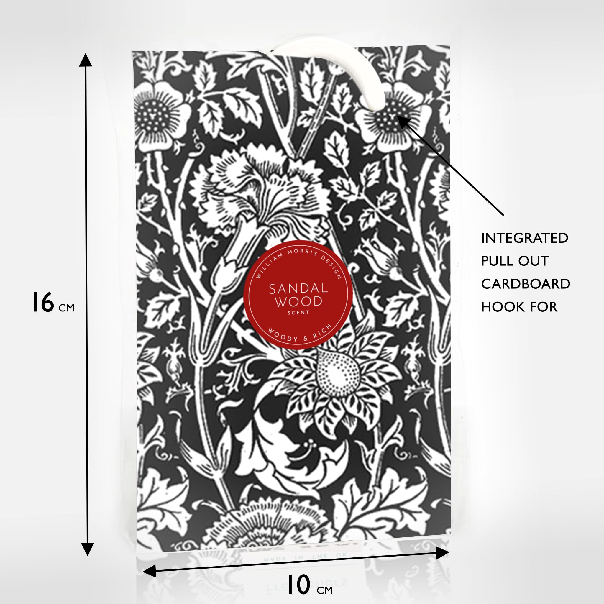 The Master Herbalist Sandalwood Scented Wardrobe Freshener Sachet in a William Morris Design in Black, Pack of 2 - Image 2