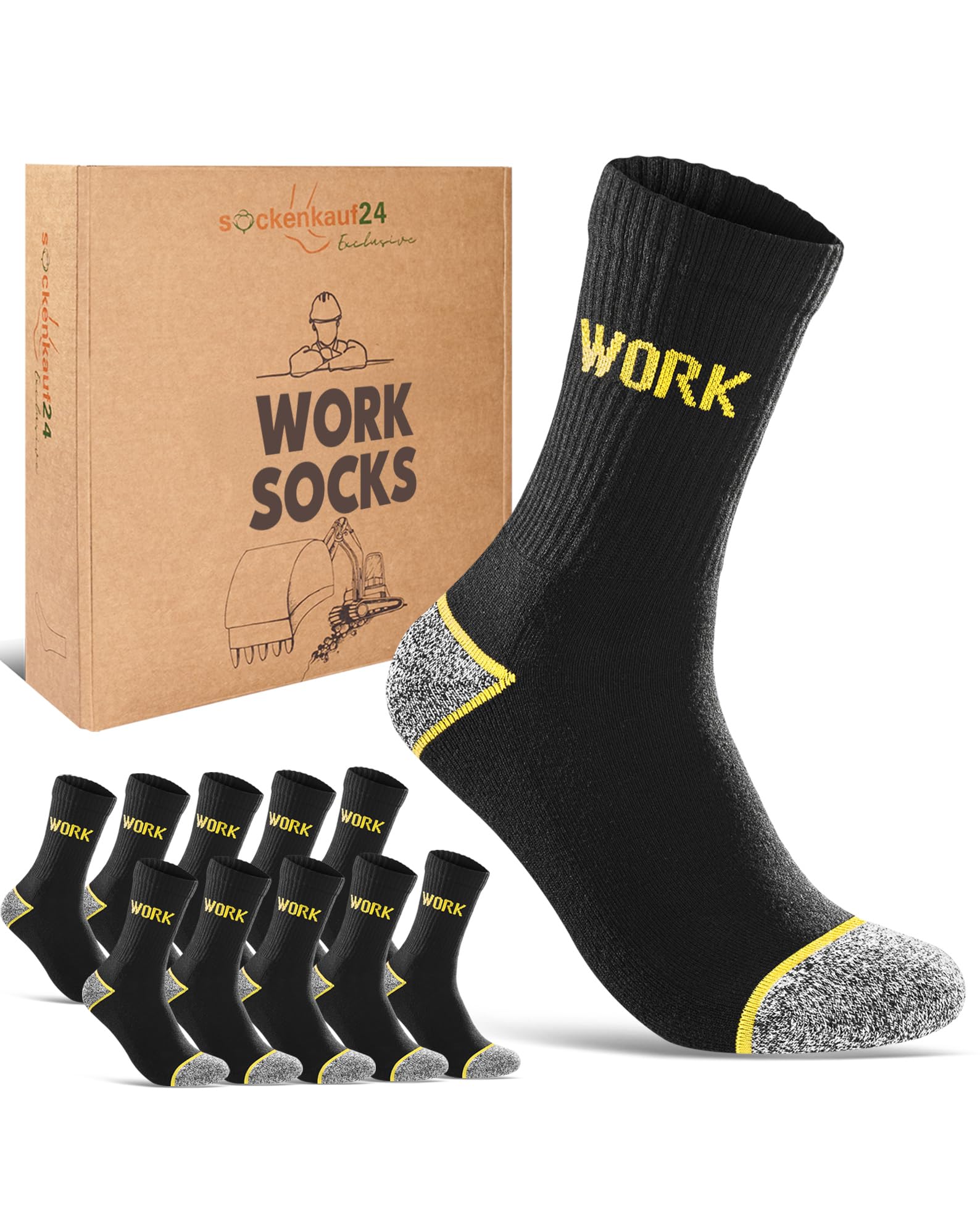 Work Socks Men's Work Socks 5 Pairs in Premium Quality with Reinforced Heel and Toe, Padded Sole, with Comfort Waistband without Seam, Made of Cotton