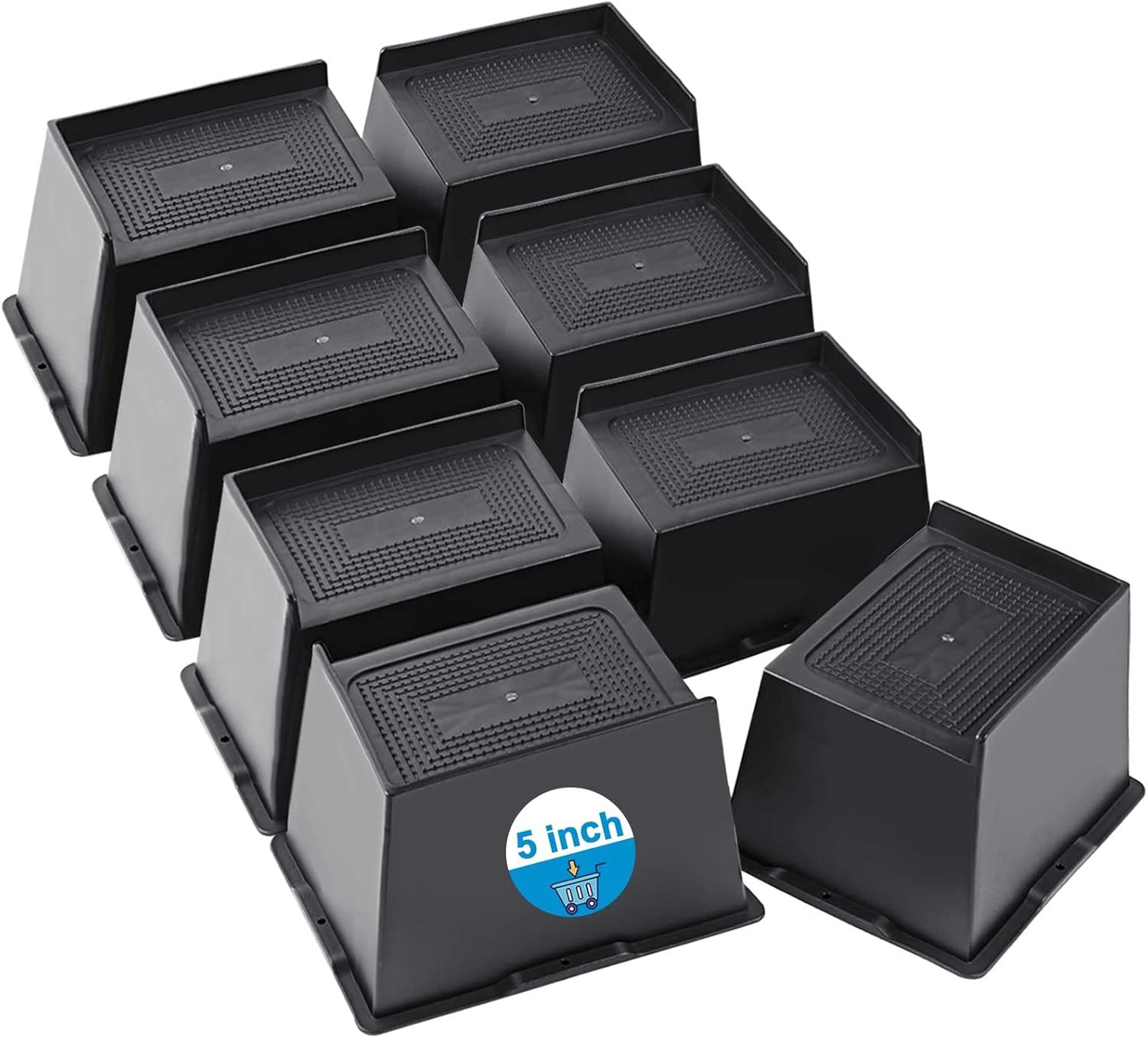 Bed Risers 2 inch, 3 inch, 4 inch, 5 inch, 6 inch Heavy Duty, Oversized Furniture Riser for Couch Sofa Table Desk Chair Recliner Leg Frame Dorm, Support up to 6000 Lbs (Black 5 inch, 8 Pack) 5 Inch Black 8 Pack