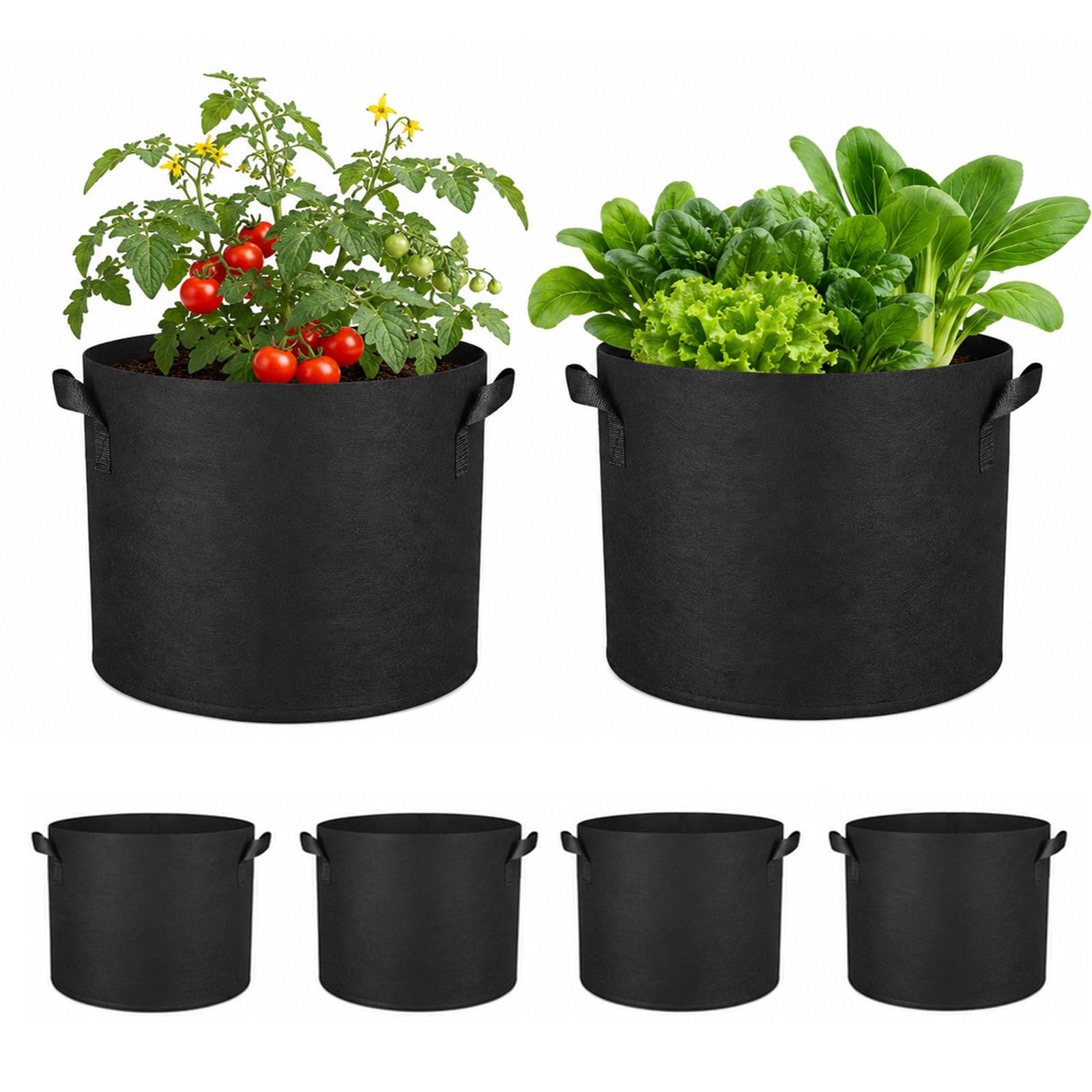 Yee Rossly 6 Pack Vegetable Grow Bags, 10 Gallon Plant Grow Bags for Indoor & Outdoor Gardening, Breathable Non-woven Plant Pots with Handles for Potato Strawberry Tomato Fruits Flowers