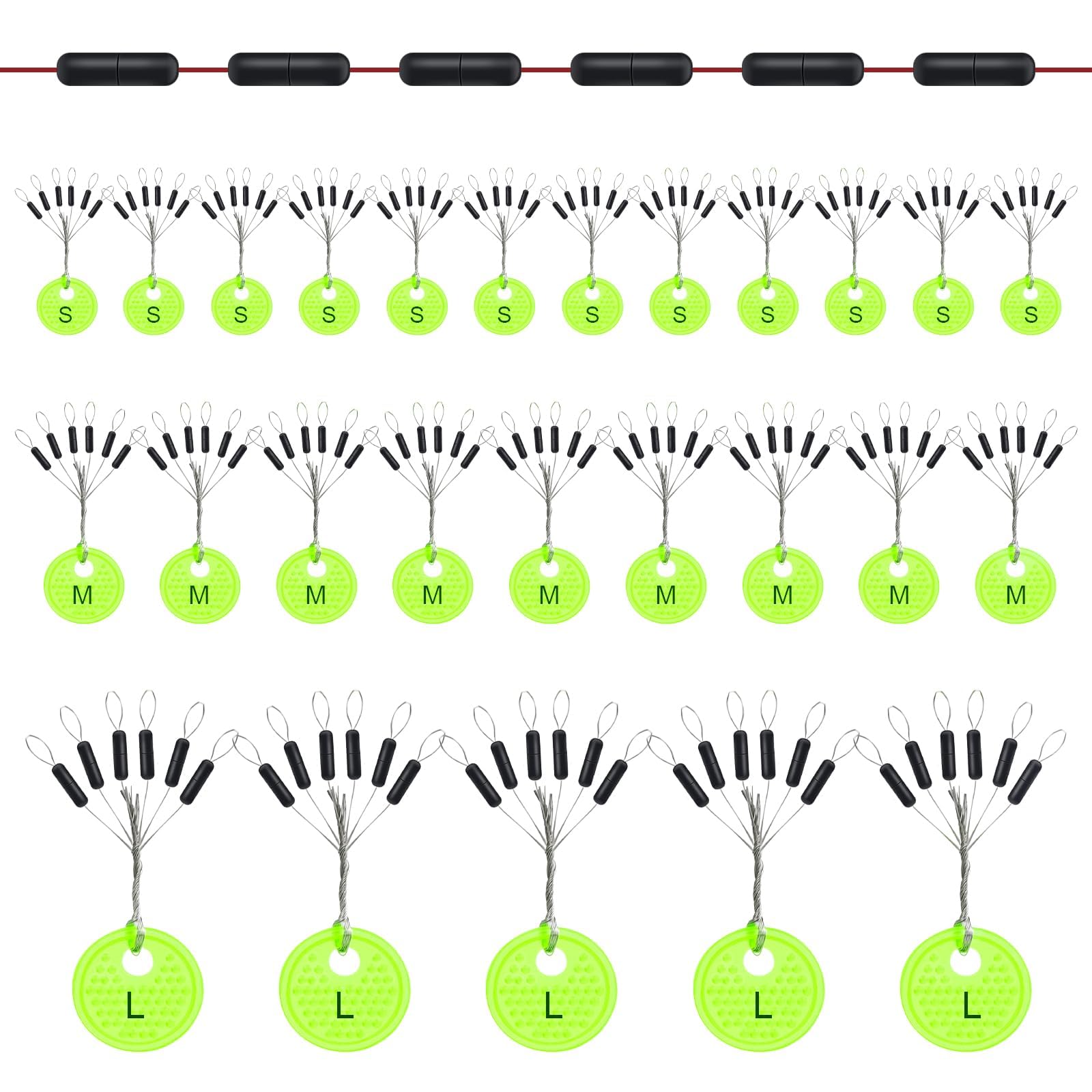 Stop Float Peche 150 Pièces 6 en 1 Bouchons Pêche Caoutchouc Perles Cylindriques