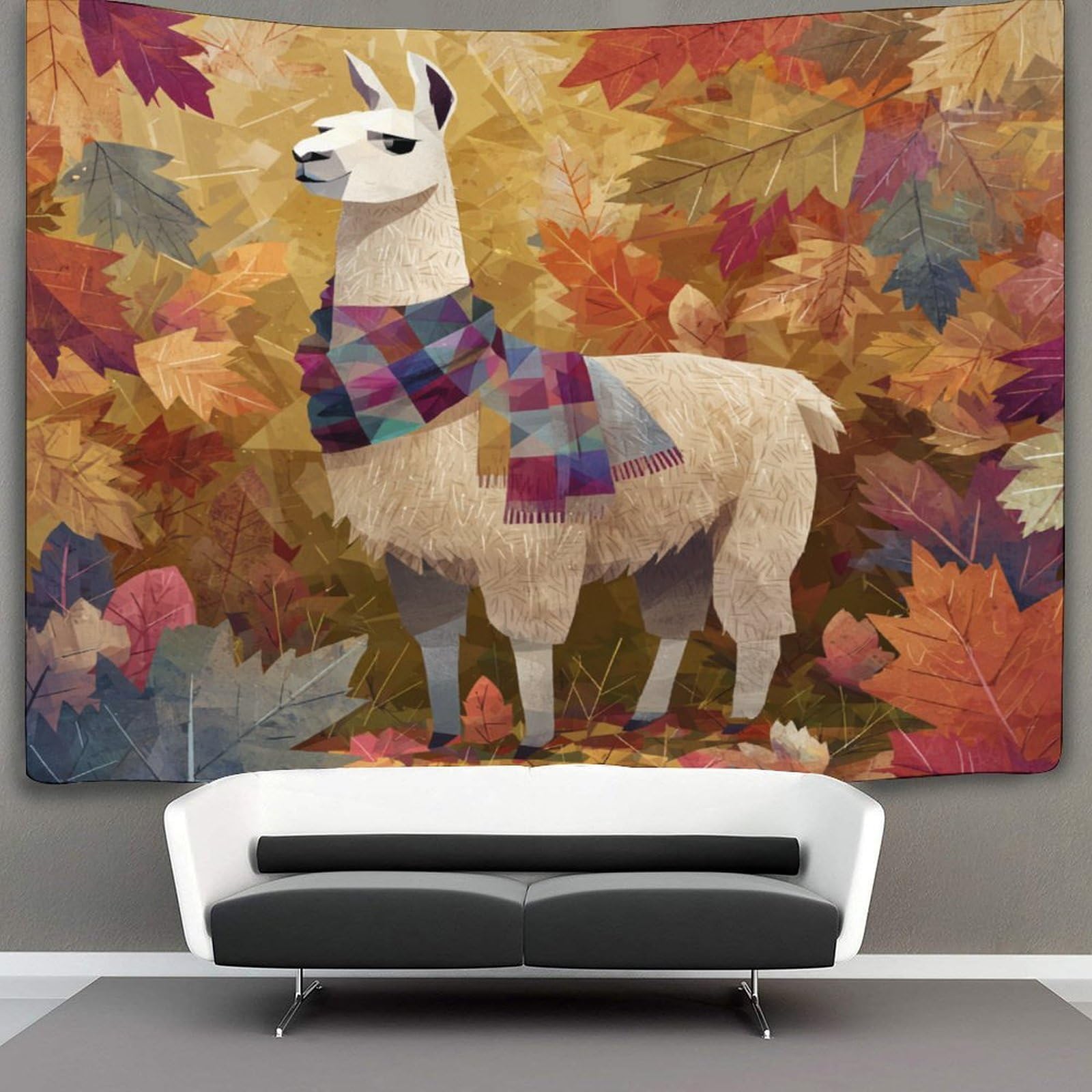 Kaiyun Style 180Cmx230cm Tapestry Camel Wearing A Plaid Autumn Scarf, Autumn Scene Tapestries 3D Printing Wall Hanging Home Decorations
