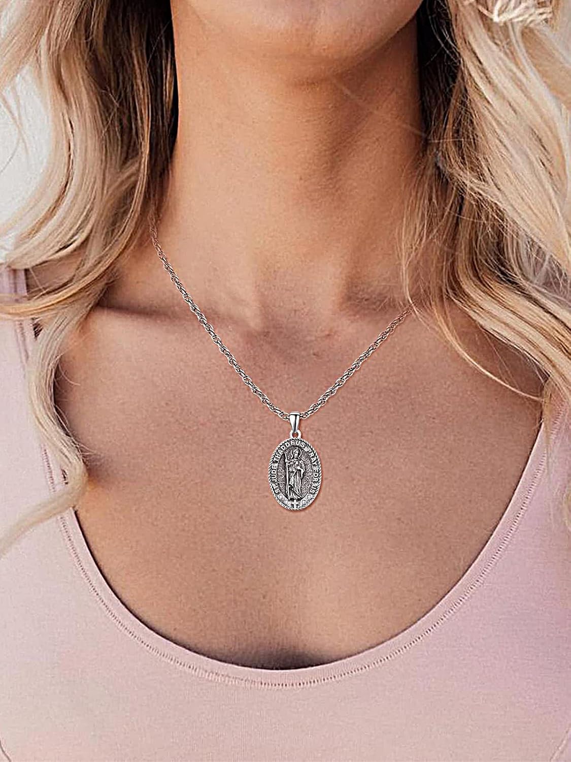 TANGPOET Saint Medal Pendant Necklace for Women Men 925 Sterling Silver 24K Gold Plated Patron Religious Christian Protection Amulet Jewelry Gifts for Birthday Mothers Fathers Day Christmas - Image 5