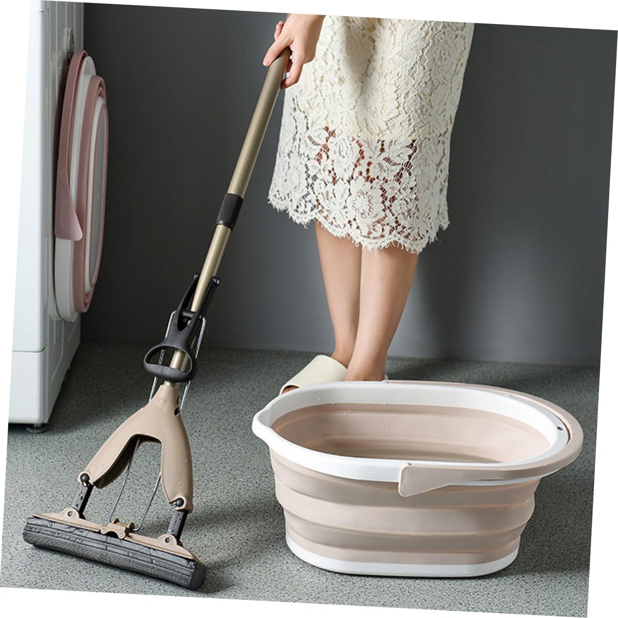 Cubo Plegable para Fregona Portátil de Plástico Resistente Asa Ergonómica para Limpieza Fácil en Hogar y Exteriores