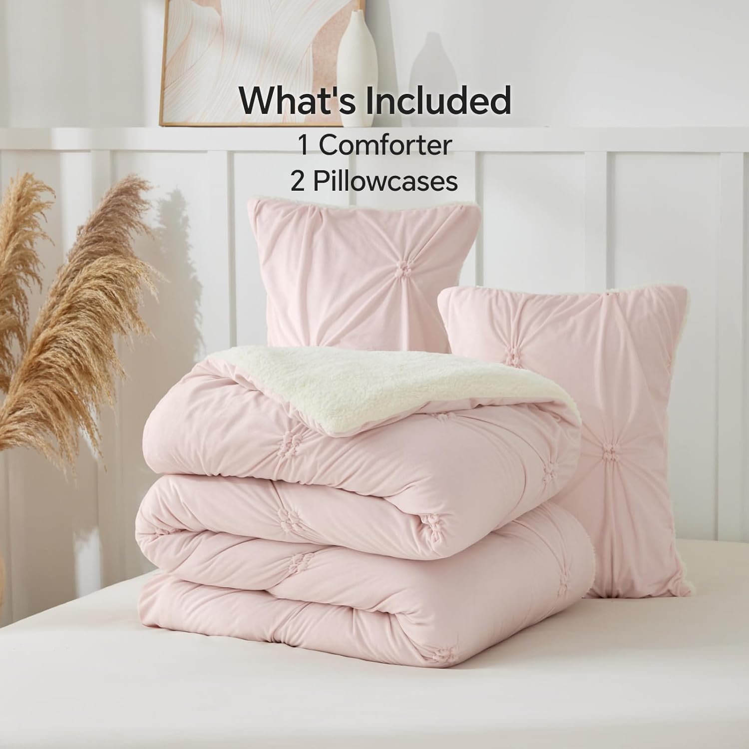 BEDELITE Pituck Fluffy Queen Comforter Set - Super Soft Sherpa Pink Comforter for Queen Size Bed, Luxury Warm Bedding Set for Winter, Fuzzy Bed Set 3 Pieces (1 Comforter, 2 Pillowcases) - Image 7