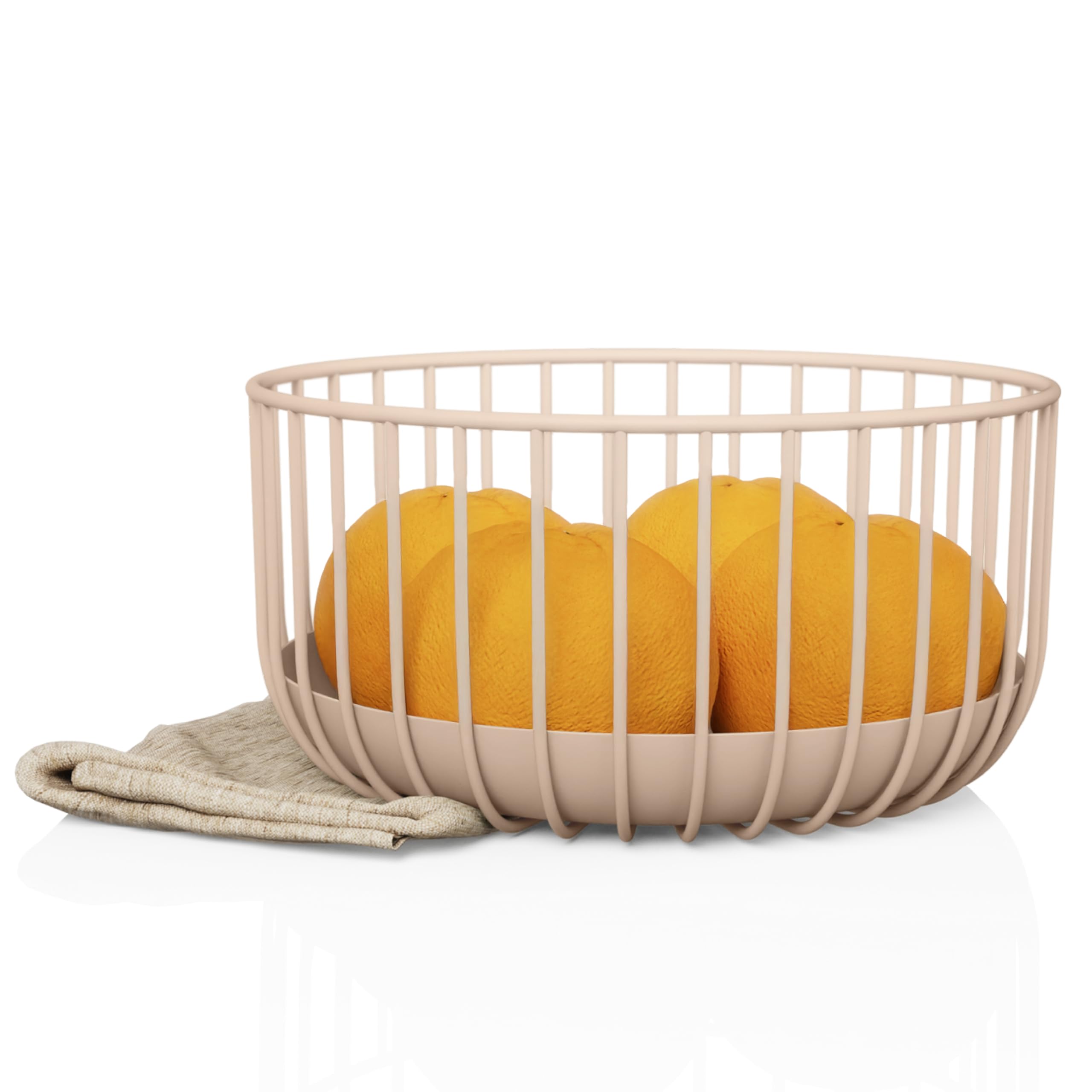 LIBKEN Fruit Basket - Scandinavian Minimal Design - Metal Steel Wire Decor Basket with Removable Tray for Easy Cleaning - Round Basket Bowl for Kitchen Counter - 7.9x7.9x3.9 inches - Peach - Set of 1