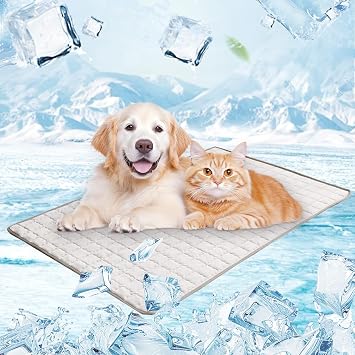 Dog Cooling Mat Pad, 2025 Upgraded Pet Ice Silk Mats, Pet Cooling Mat Ice Silk Cool Mat for Dogs & Cats, with Non-Slip & Foldable Summer Reusable Pets Cool Bed Light Gray, Small