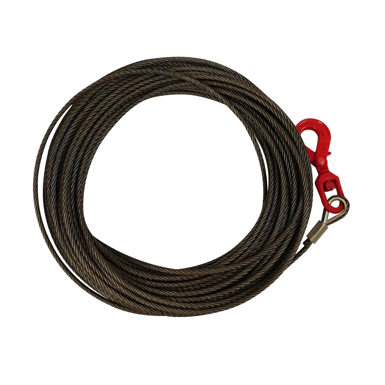 Steel Winch Cable 3/8" Rope Heavy Duty Wire Rope with Swivel Self-Locking Hook 4T, Breaking Strength 5.7T, 150FT Length Steel Towing Winch Cable for Crane Tow Truck