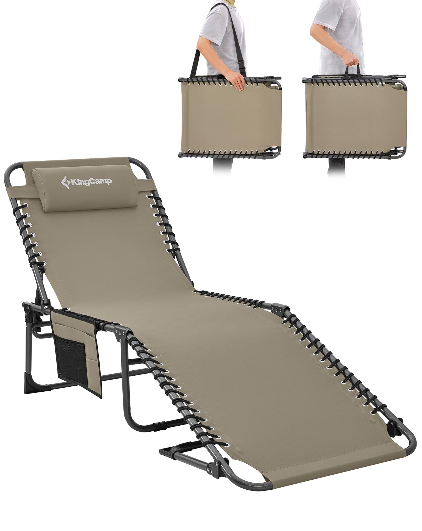 KingCamp Sonnenliege Klappbar 5-Verstellbarer Rückenlehne, Gartenliege klappbar Liegestuhl Strandliege Campingliege Klappbett mit Kopfkissen für Strand Garten Terrasse Pool Camping Outdoor Indoor
