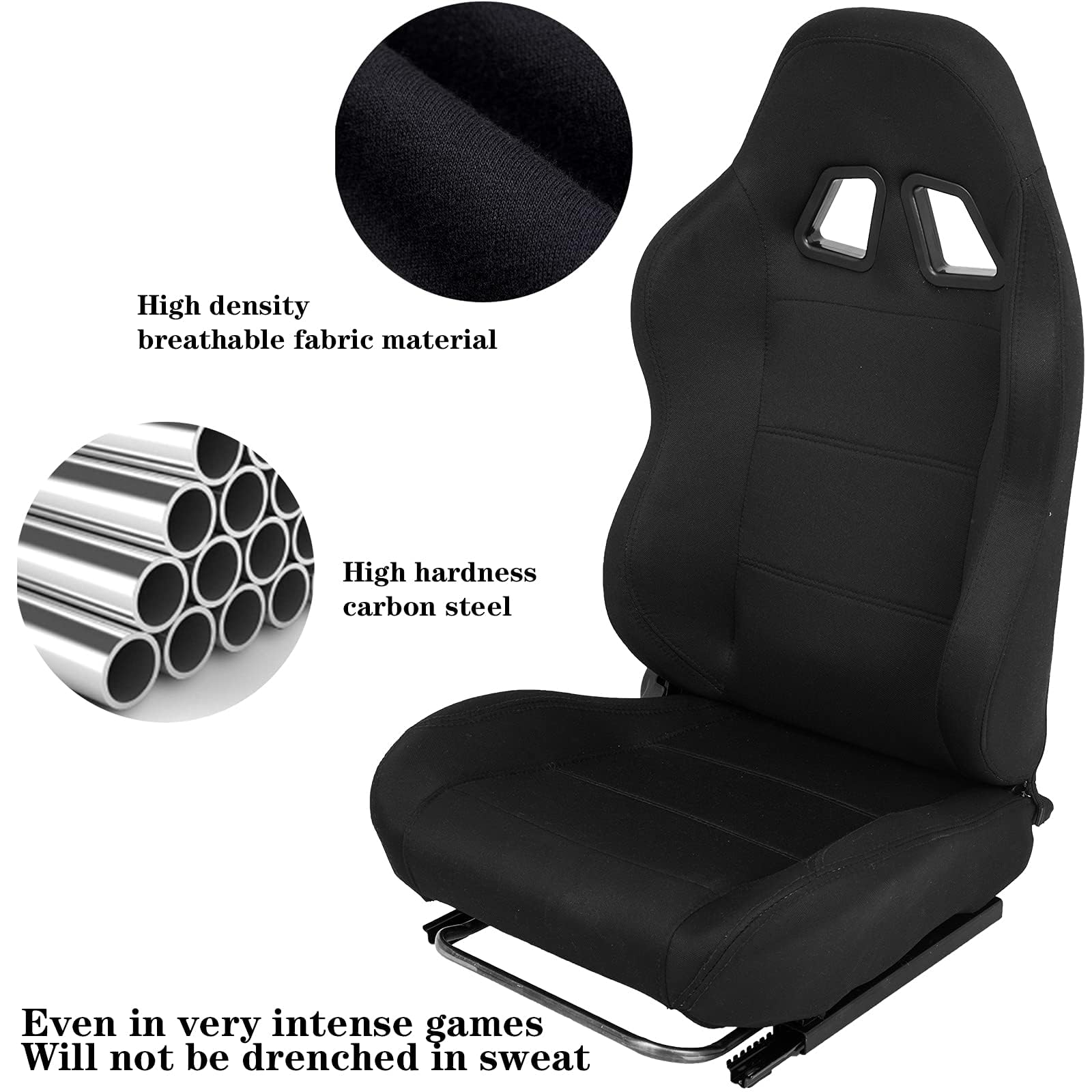 Asiento de carreras con diapositivas de doble bloqueo, asiento transpirable para juegos | Ajuste ajustable a la mayoría de cabinas de simulador de carreras (soporte para volante no incluido)