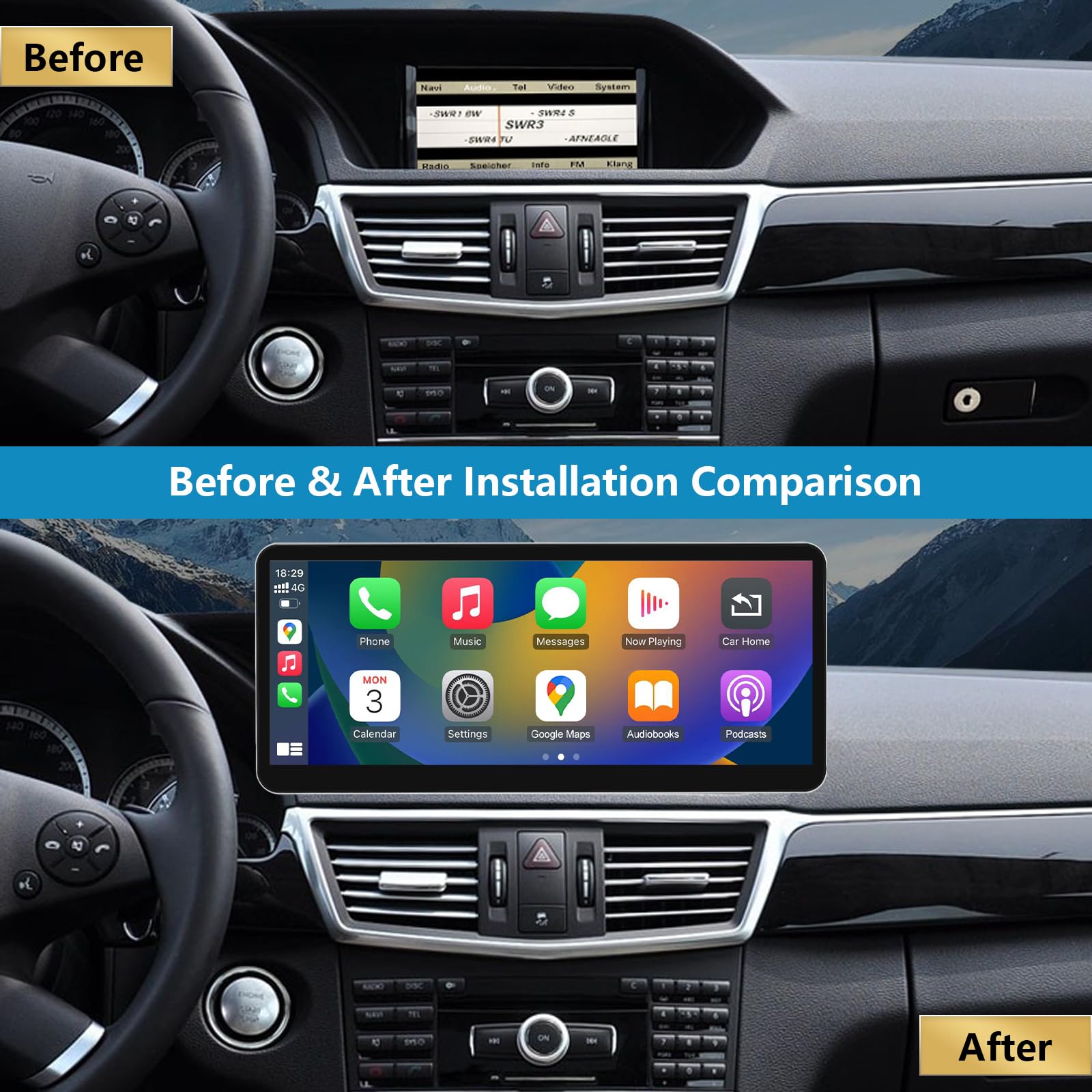Radio samochodowe 12,3 cala z ekranem dotykowym i bezprzewodową funkcją Carplay i Android Auto dla Mercedesa Benz klasy E W212 z lat 2009-2011 NTG4.0, obsługuje Mirrorlink, kamerę i nawigację