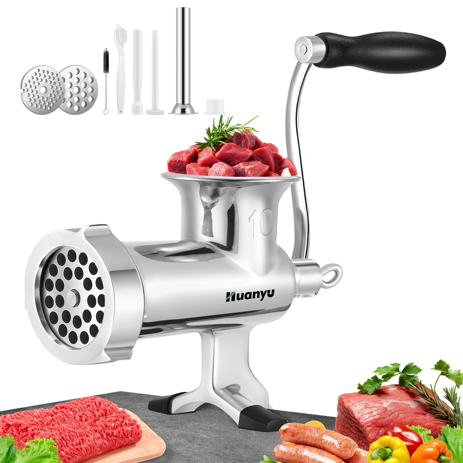 Huanyu Hachoir à Viande Manuel En Acier Inoxydable Pour Remplissage De Saucisses, Hachoir à Viande Portable, Accessoires Multifonctionnels Pour Poulet, Bœuf, Petit Os, Piment NO10