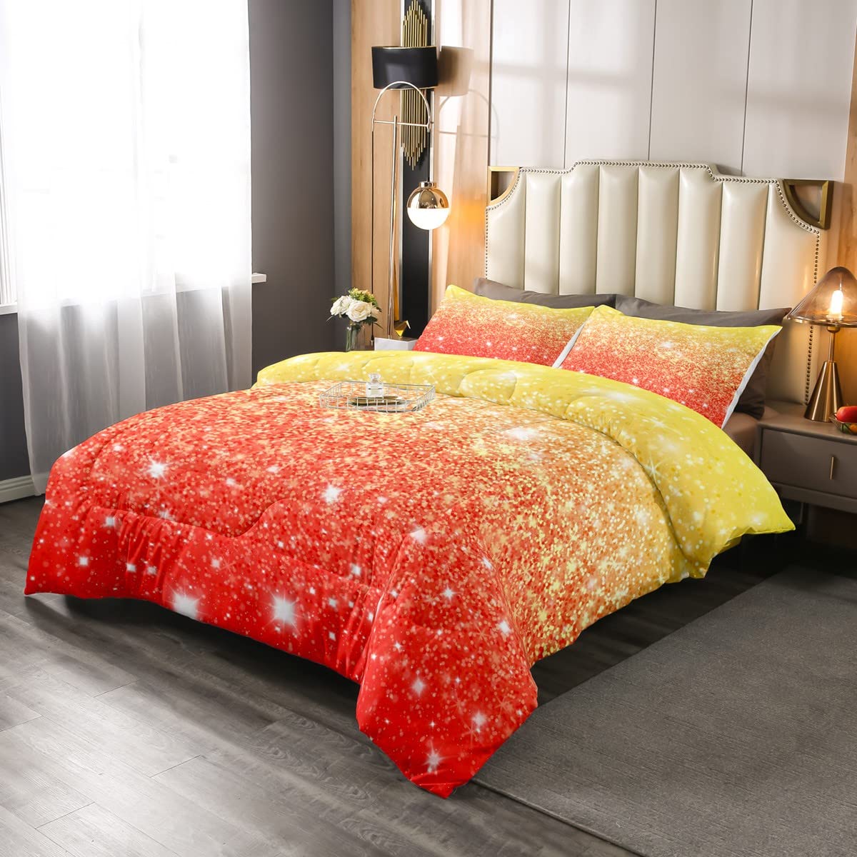 Set Biancheria Da Letto Queen Size 6 Pezzi Con Glitter Sfumati – Rosa, Arancione, Turchese, Microfibra Morbida, Per Ragazze - copertina