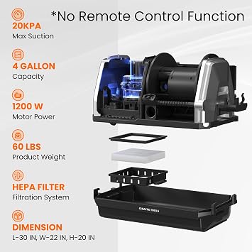 Giraffe Tools Grandstorm Wet Dry Vacuum Cleaner with 6 Nozzles, 30 FT Retractable Hose Wall Mounted Vacuum Cleaner for Car Detailing, Grey(No Remote Control Funtion)