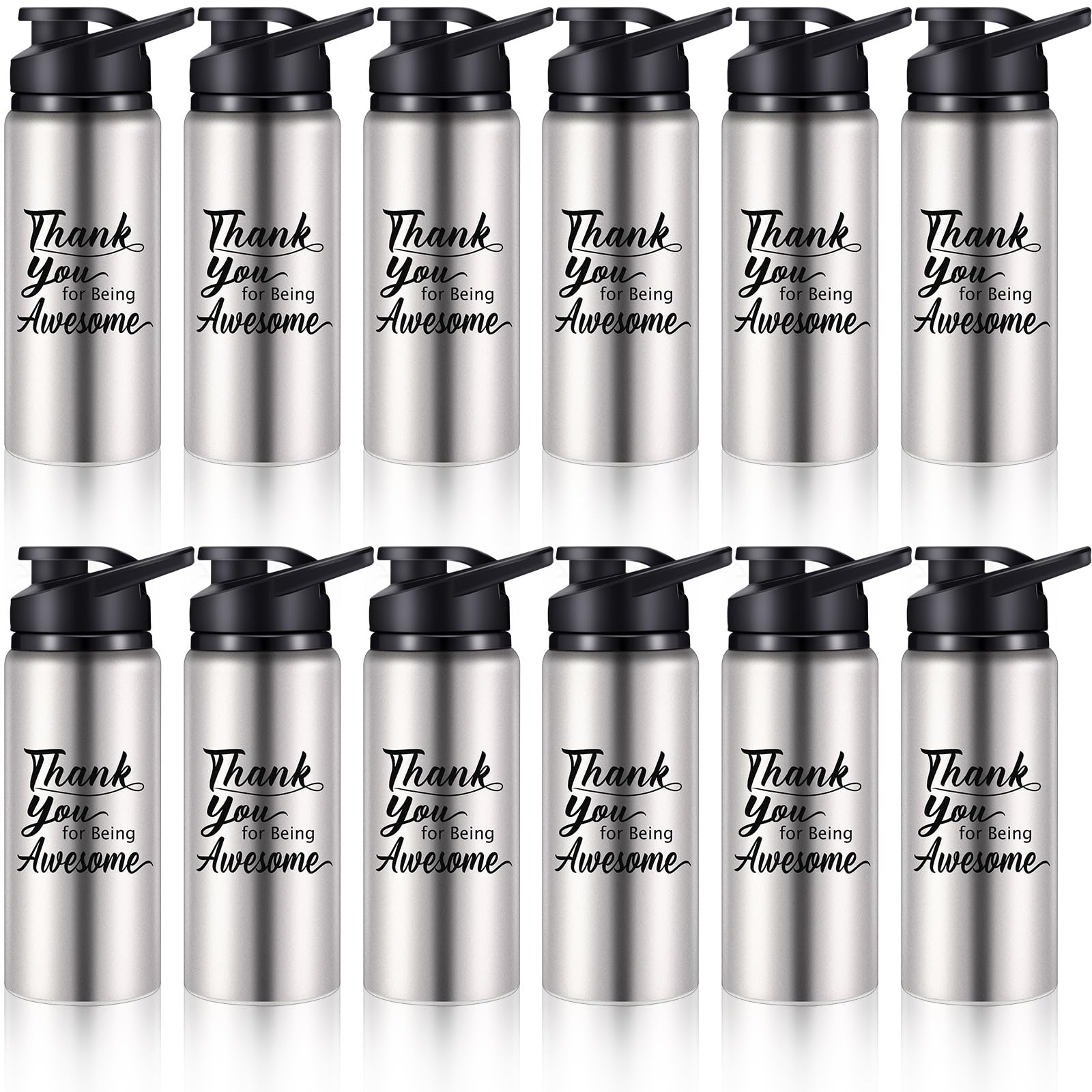 meekoo 12 Stück Wertschätzungsgeschenke Aluminium Bulk Wasserflaschen Thank You for Being Awesome Leichte Sportmitarbeiter Inspirierende Fahrrad-Wasserflasche mit Schnappdeckel für Reisen (Silber, 590