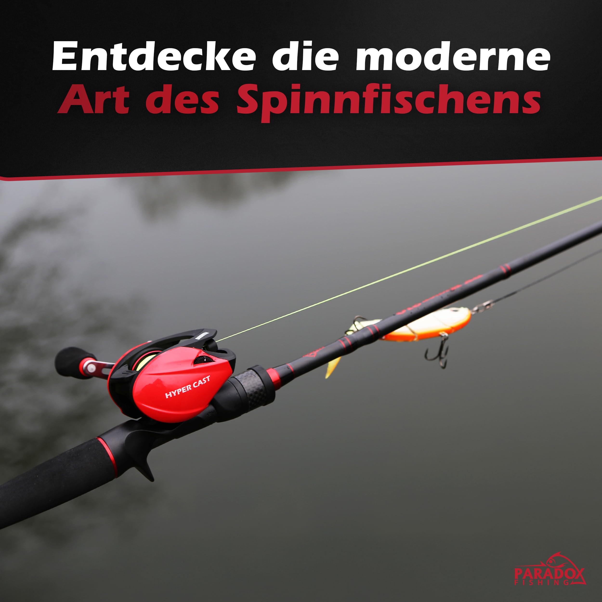 Paradox Fishing PX Hyper Baitcast Combo 2,10m I 10-20g / 15-40g / 20-60g I mit Hyper Cast Baitcast Rolle I Baitcast Rute Hecht – Baitcaster Combo für Rechtshänder