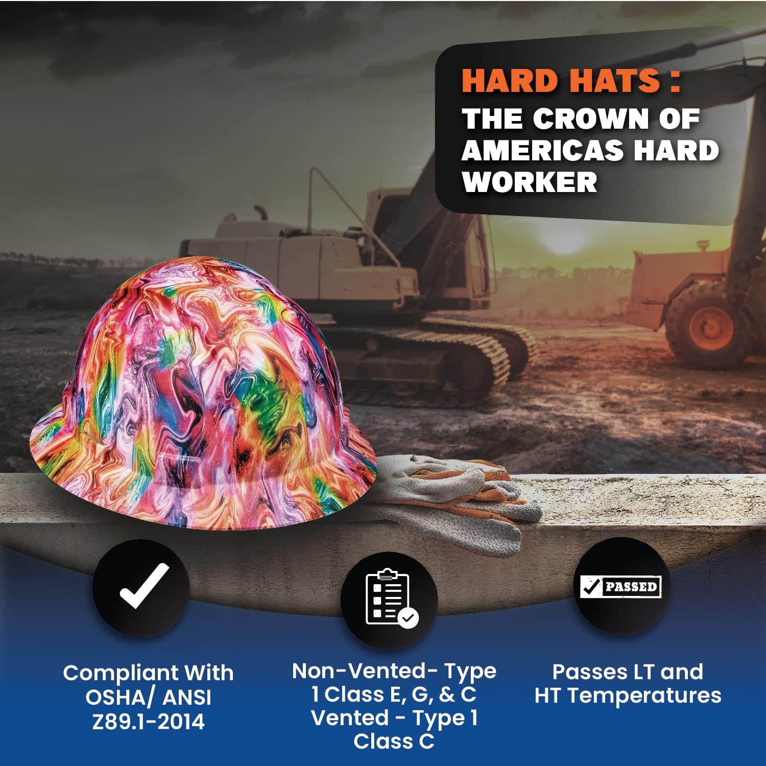 Acerpal Full Brim Hard Hat, Class C G & E, OSHA Construction Work Approved, Premium Carbon Fiber Design, Soft Padded 6 PT Adjustable Ratchet Suspension, Top Pad, Matte, Casco de construccion