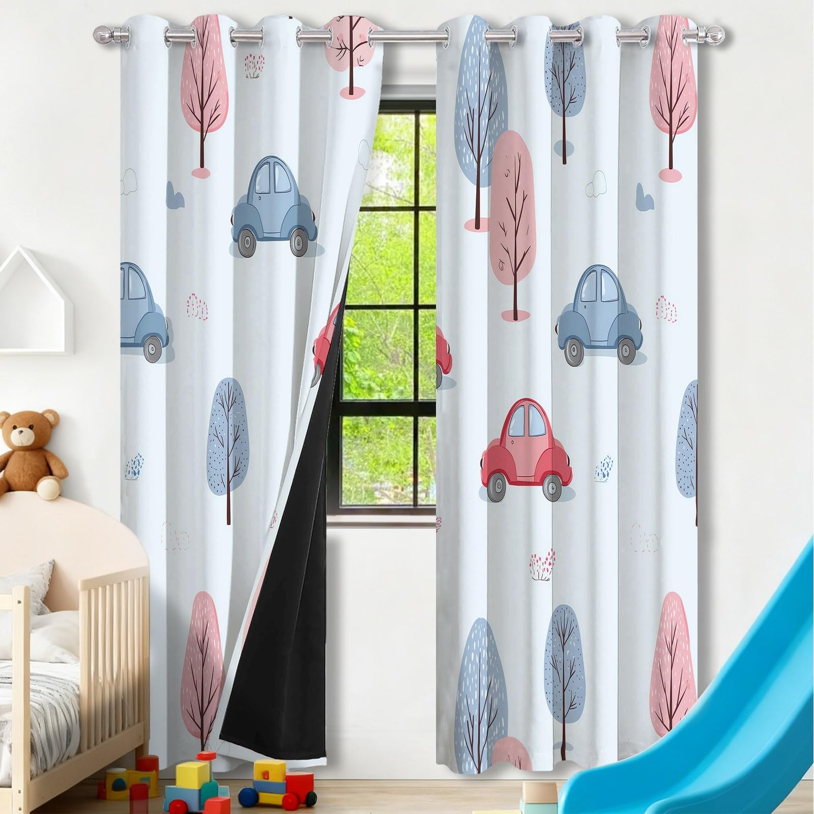 Rideaux occultants bleus imprimés de 106.5x254 cm pour décoration de chambre