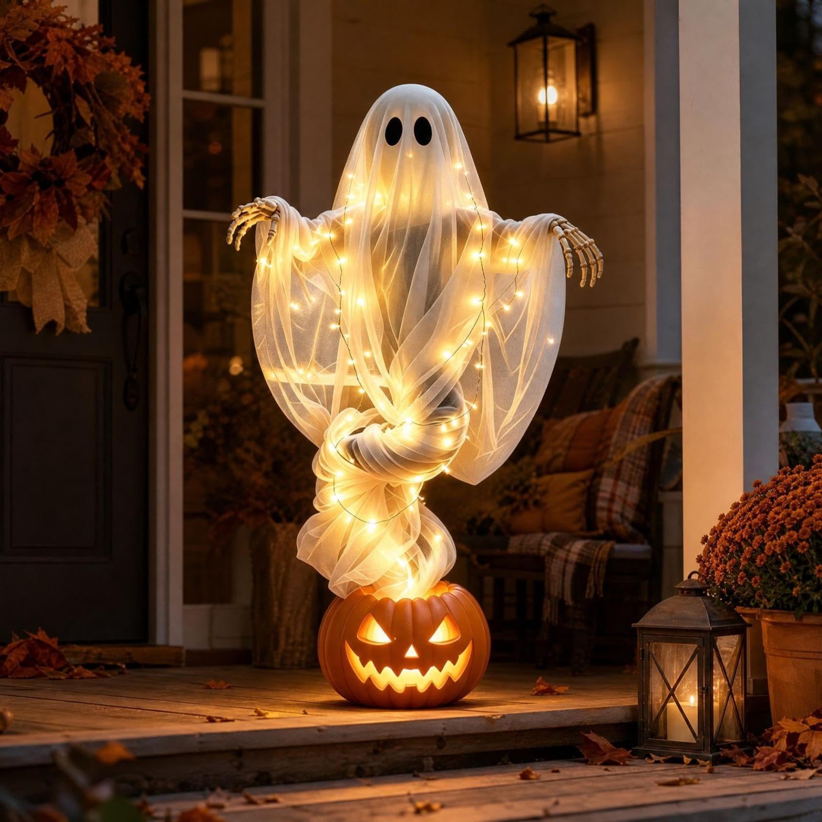 Halloween Swirling Ghost Pumpkin Yard Lamp, Halloween Decoration