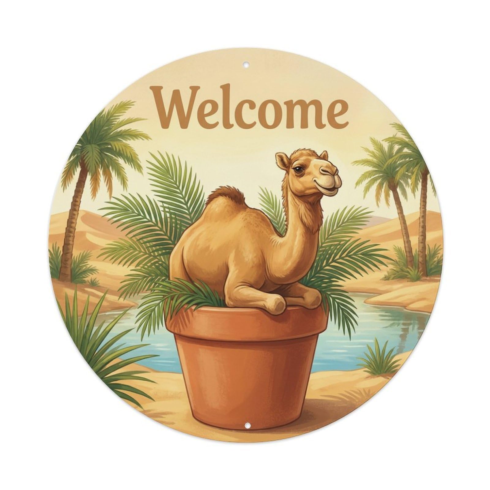 Metal Tin Sign Welcome Camel Desert Palm