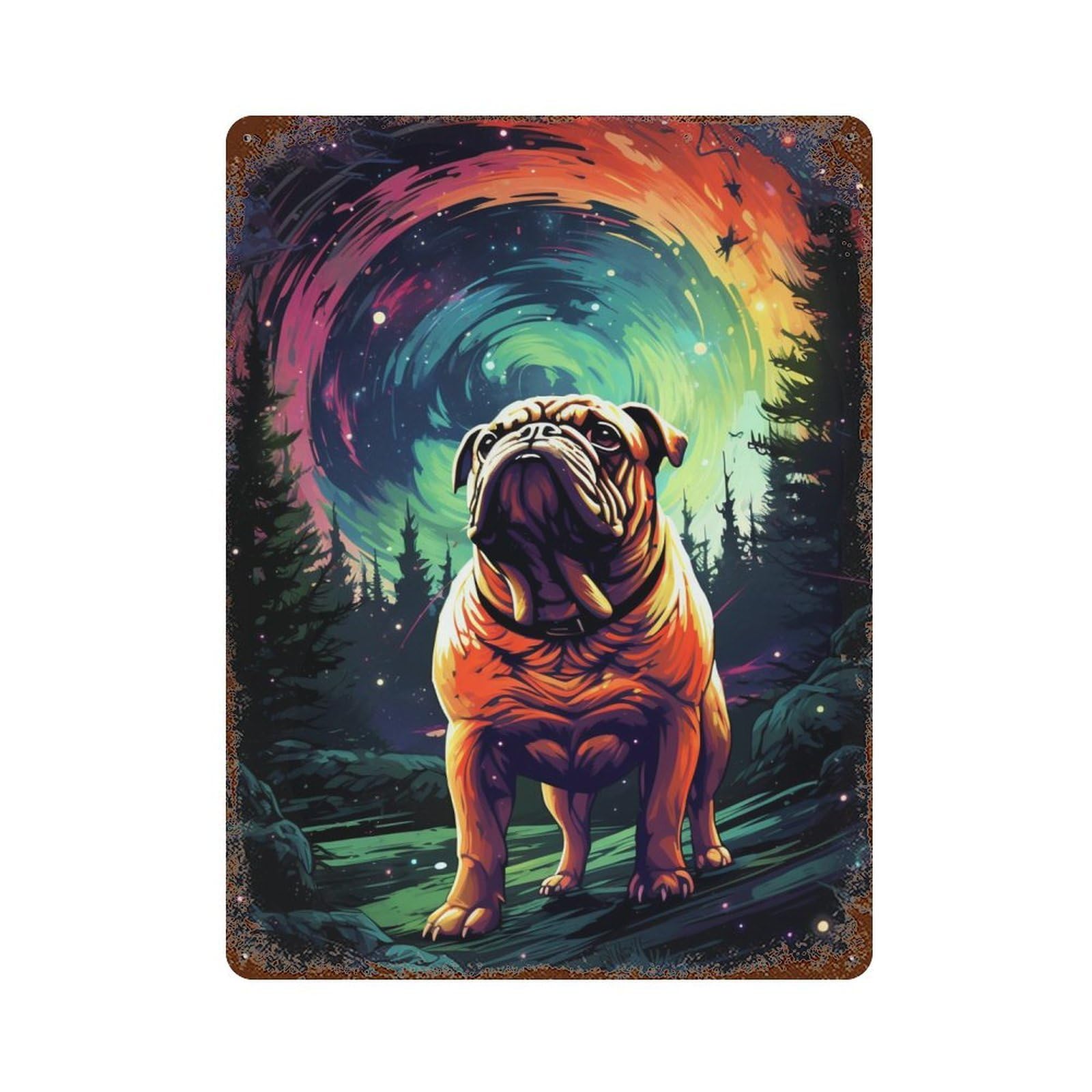 Space Bulldog Adventure -1 15.7"x11.8" Vintage Rust Metal Sign, Decorative Metal Wall Art for Bistro, Counter And Cafe Decor