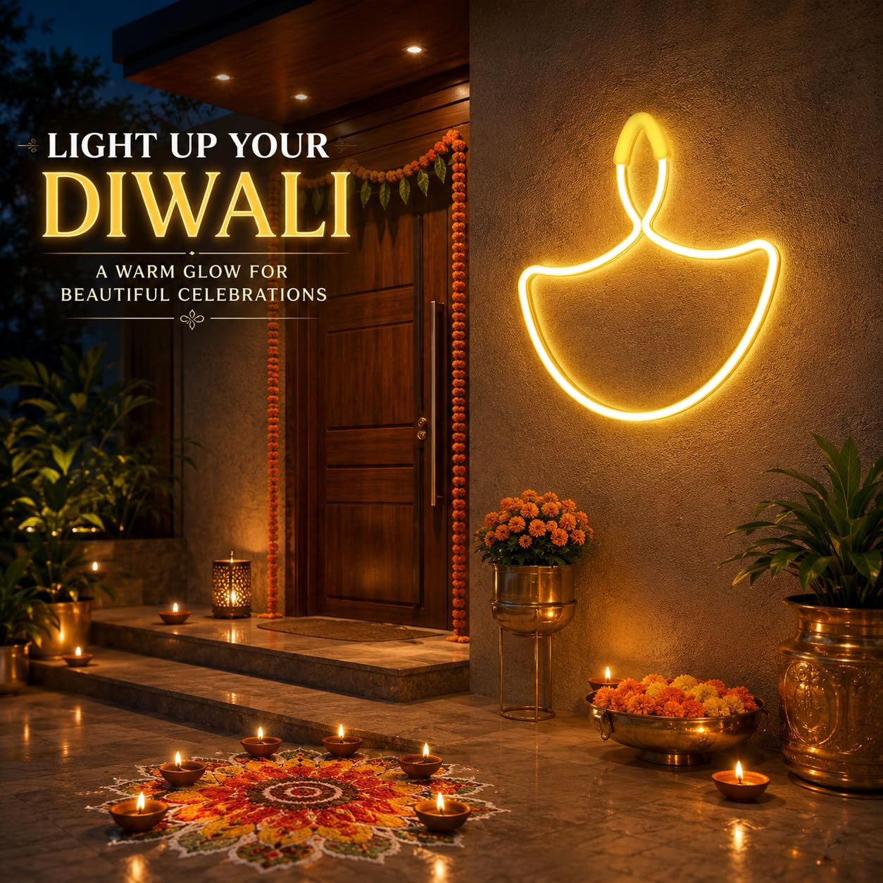 Diwali Neon Sign - Warm White LED Light -8 Diwali Neon Sign - Warm White LED Light -8