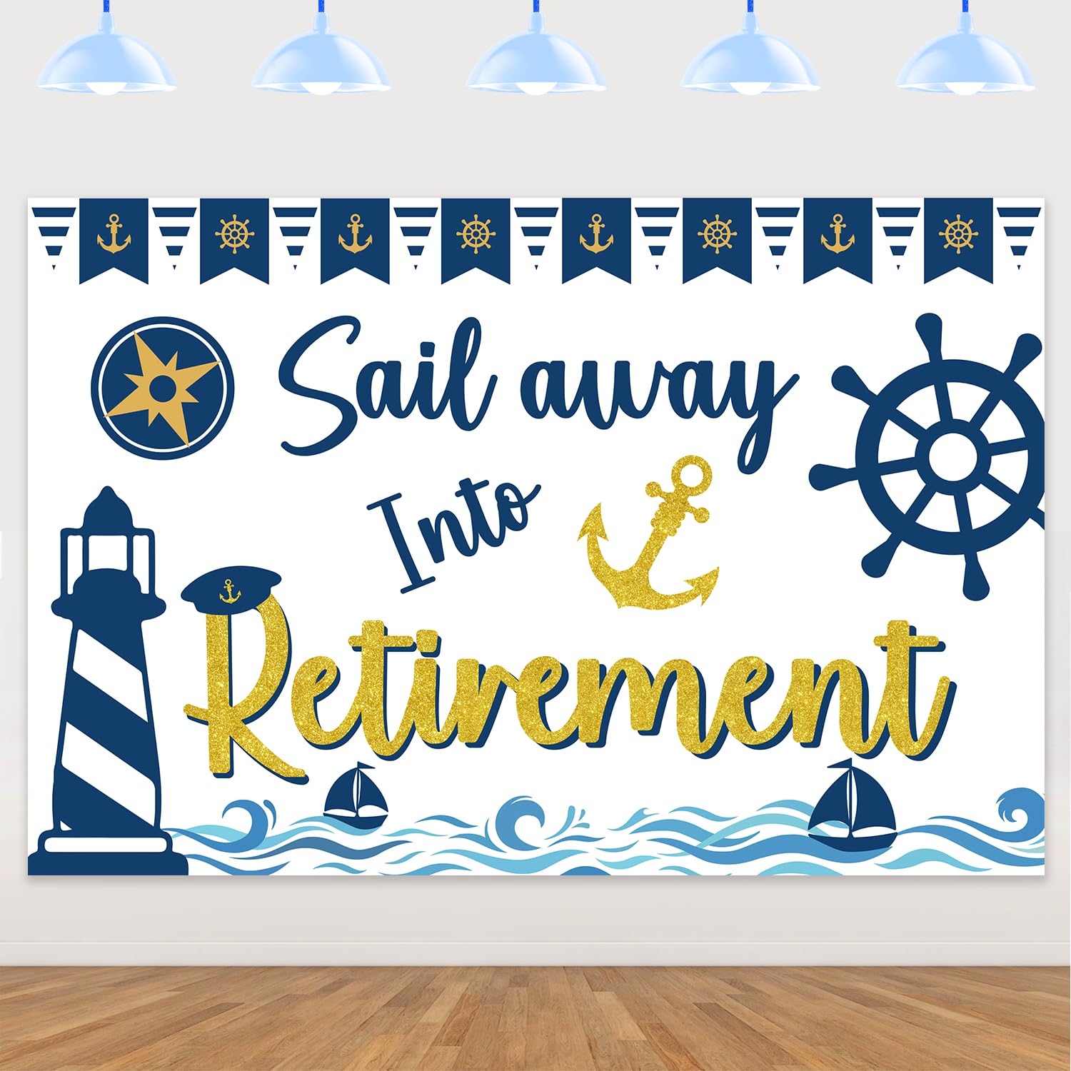 Nautical Retirement Party Decoration Sail Away into Retirment Backdrop Navy Sailor Theme Retired Decor for Sailor Men Sailing into Retirement Party