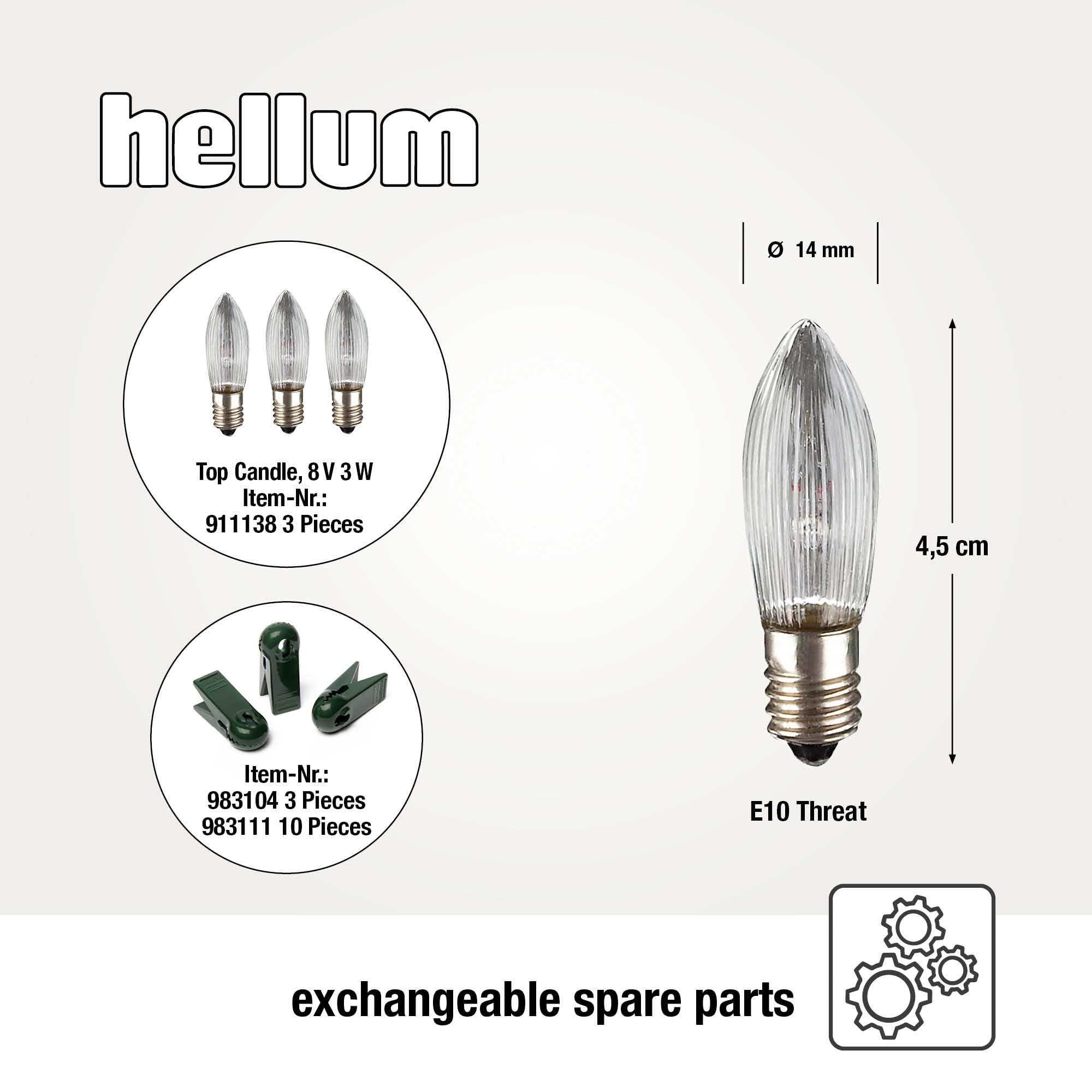 Hellum guirlande sapin, Made in Germany, bougies cannelées clip, 30 lumières, longueur éclairée 20,3 m, câble vert, blanc chaud, tige blanche, intérieur, prise séparée, pas LED <59lm 813012