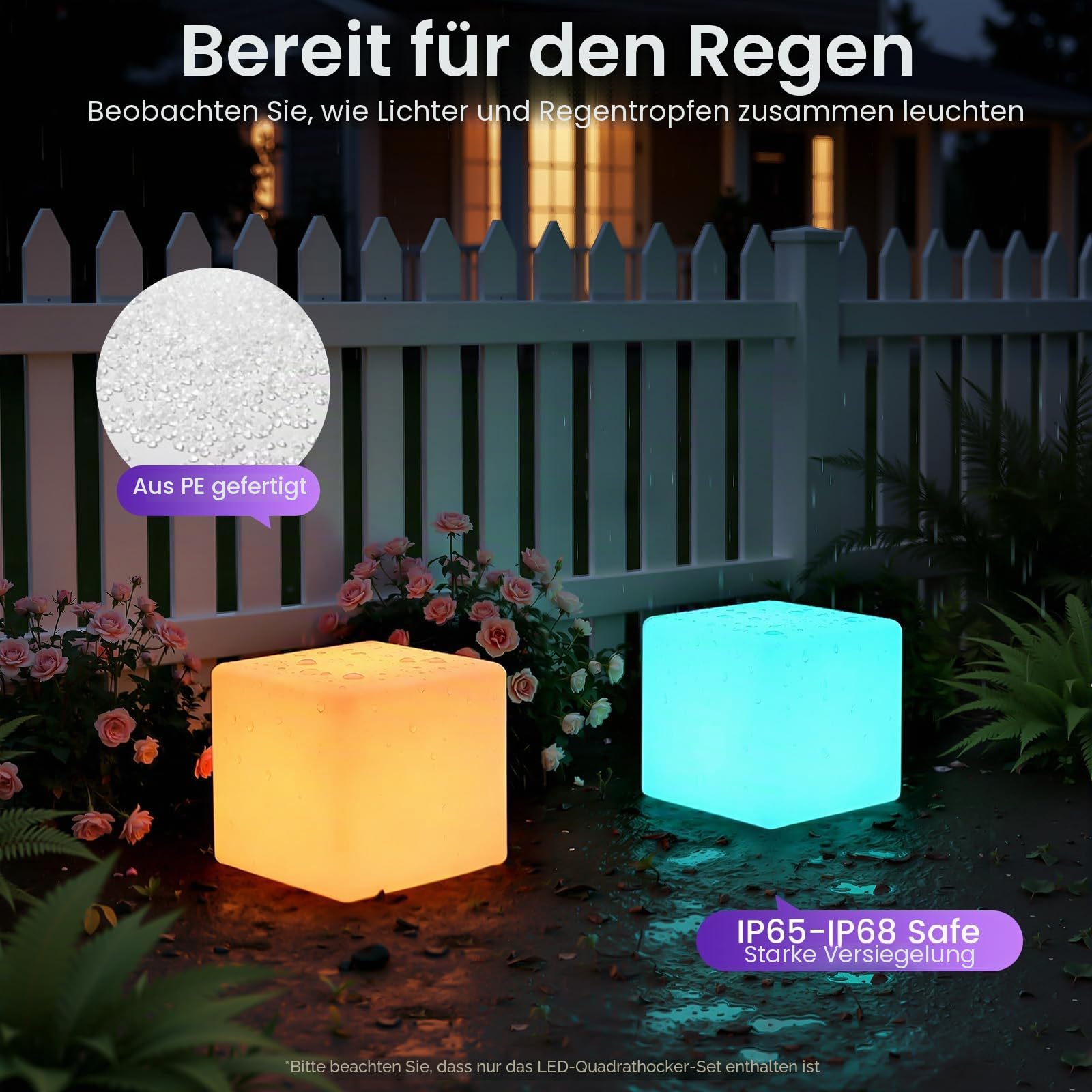 Hocker Leuchtwürfel, Sitzwürfel mit RGB LED Einstellbare Lichtfarben Stuhl Sitz, Leuchtwürfel Hocker, LED Würfel Erstklassiger Sitz, Wasserdicht Cube Outdoor