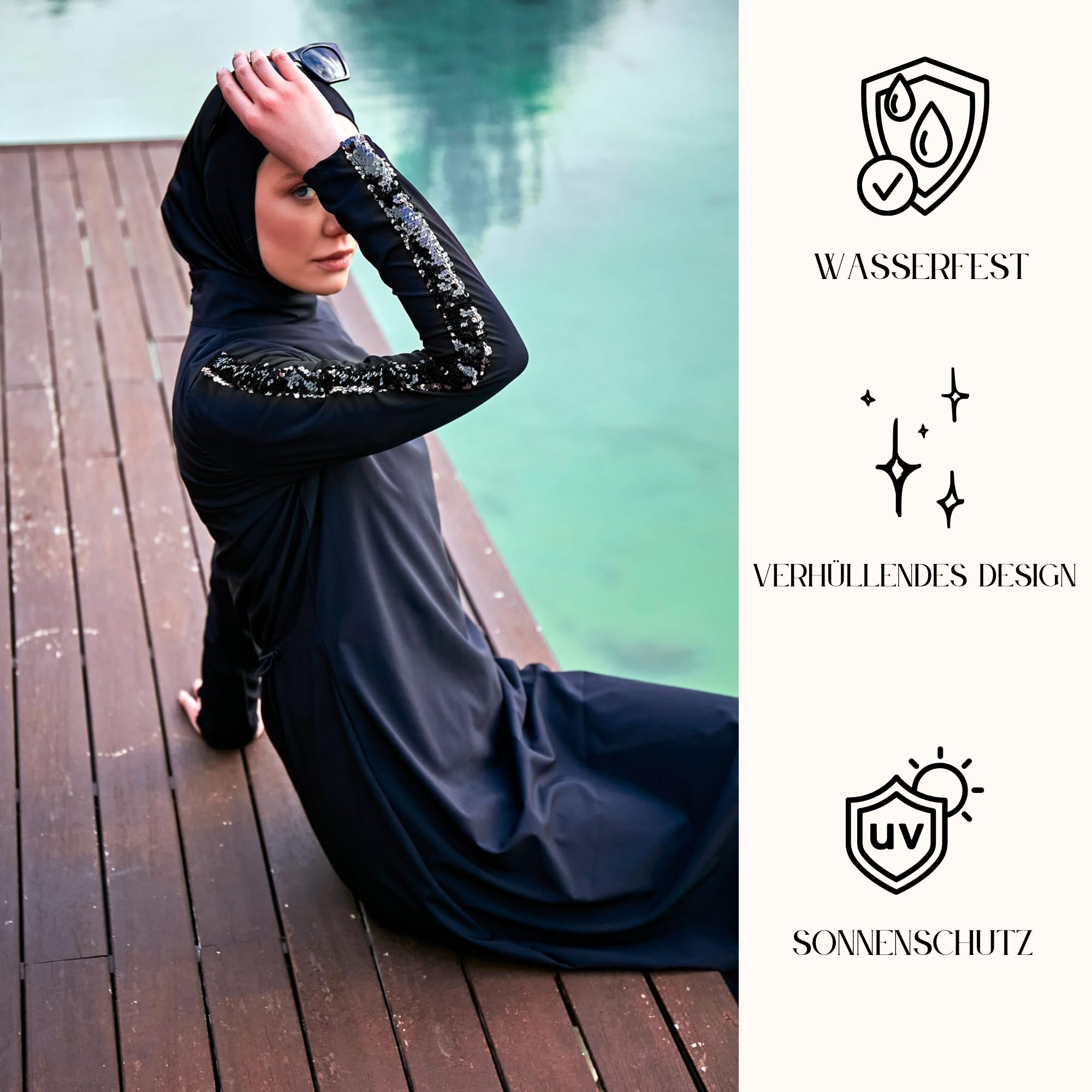 MARINA SWIMWEAR Costume da bagno da donna musulmano in stile burkini musulmano in 4 pezzi | Rashguard a maniche lunghe a copertura completa | modesto hijab