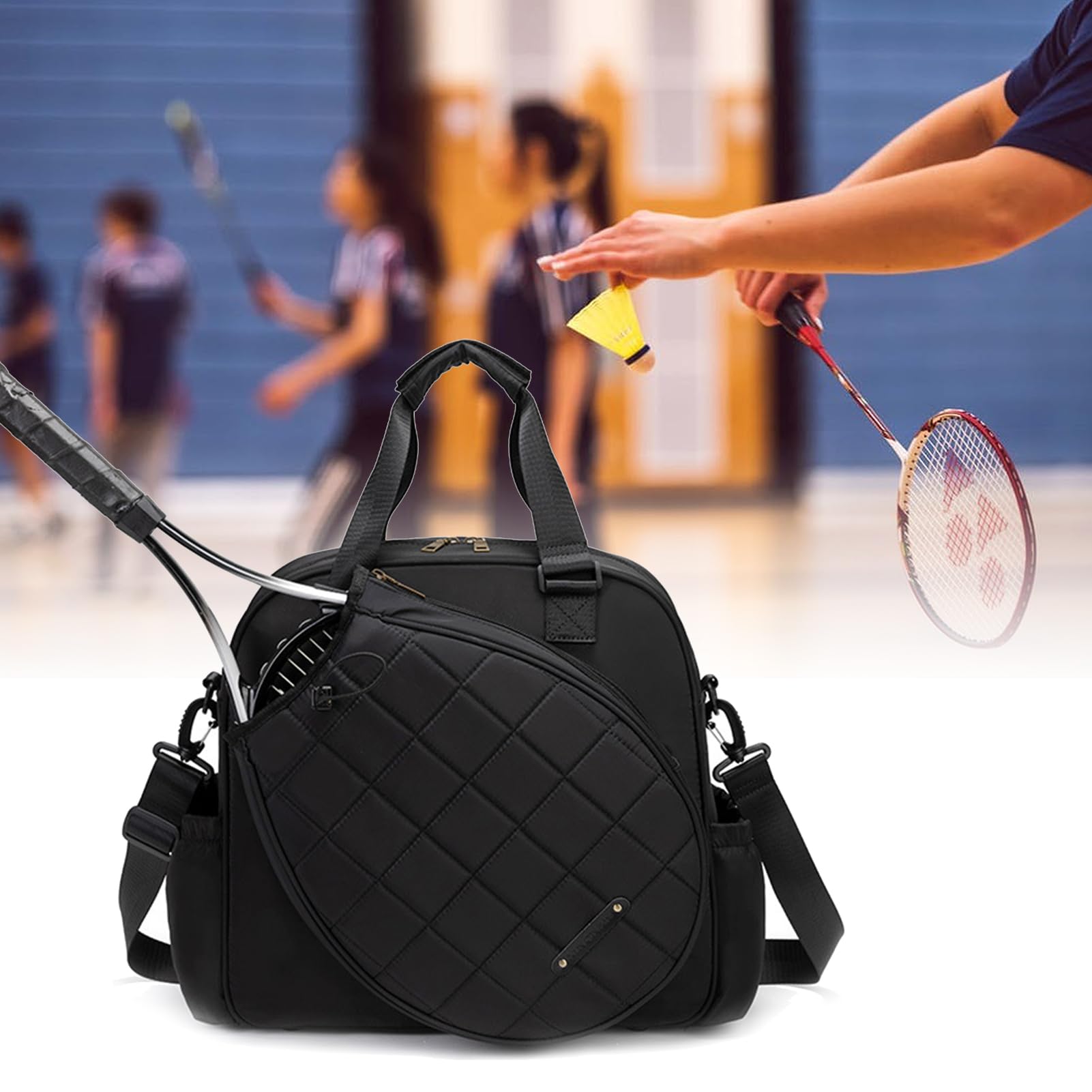 Sling de raqueta de tenis impermeable – Bolsa de deporte multifuncional | Portaraquetas de hombro ajustable, bolso bandolera durable para bádminton, Pickleball, jugadores de Squash, práctica en pl