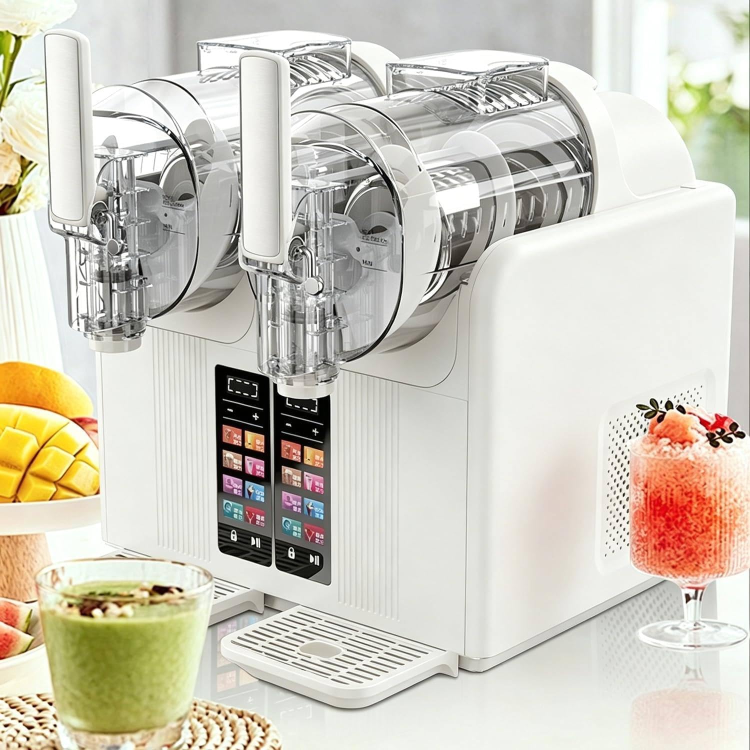 Slush Machine 430W, Dual Tank Maker for Smoothies and Soft Serve White
