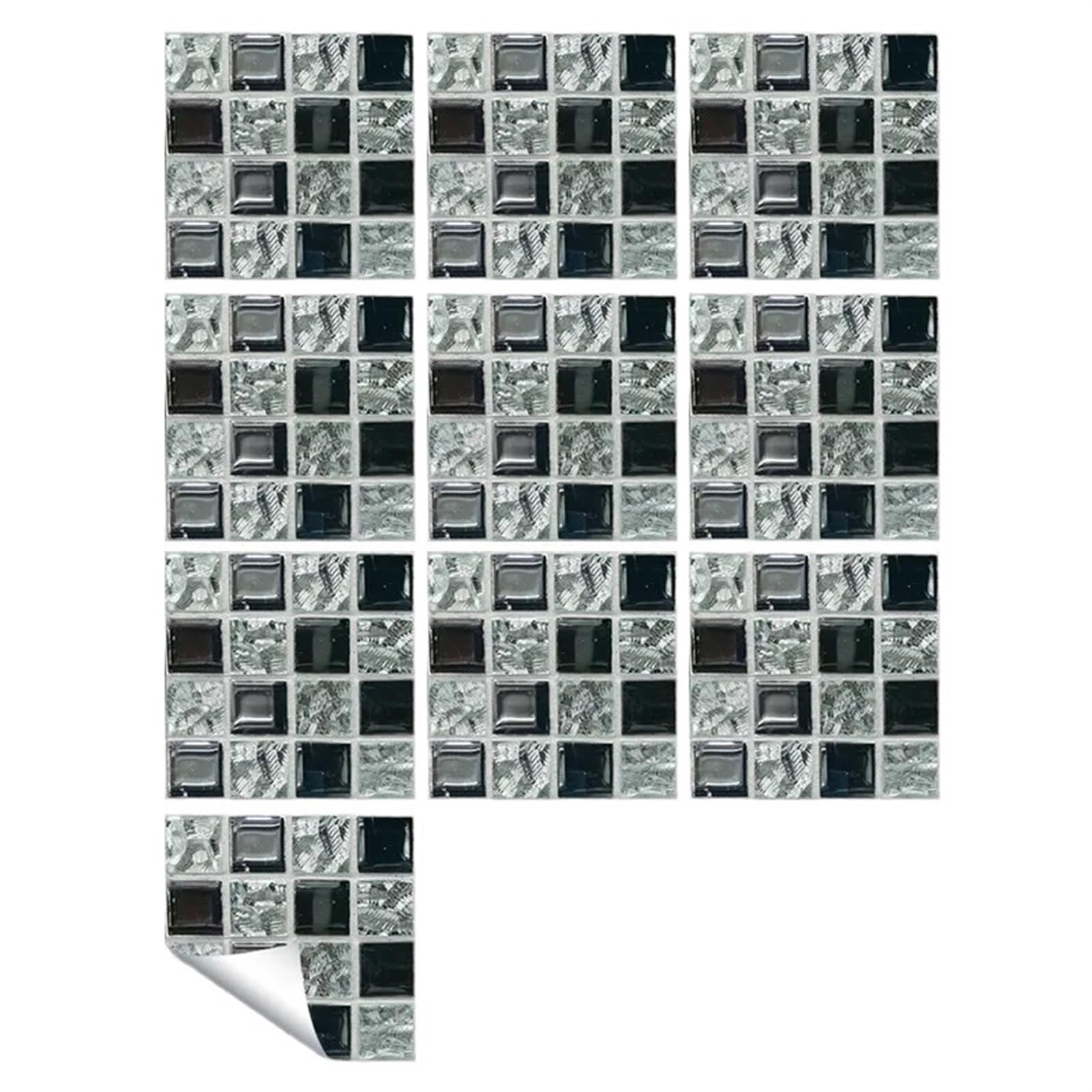 Szklane mozaiki lustrzane, Miniaturowe płytki mozaikowe 10 szt. Naklejki na płytki mozaikowe Kryształowe samoprzylepne naklejki ścienne do kuchni Salon Łazienka Dekoracja PVC(Color 14,15X15cmX10pcs)