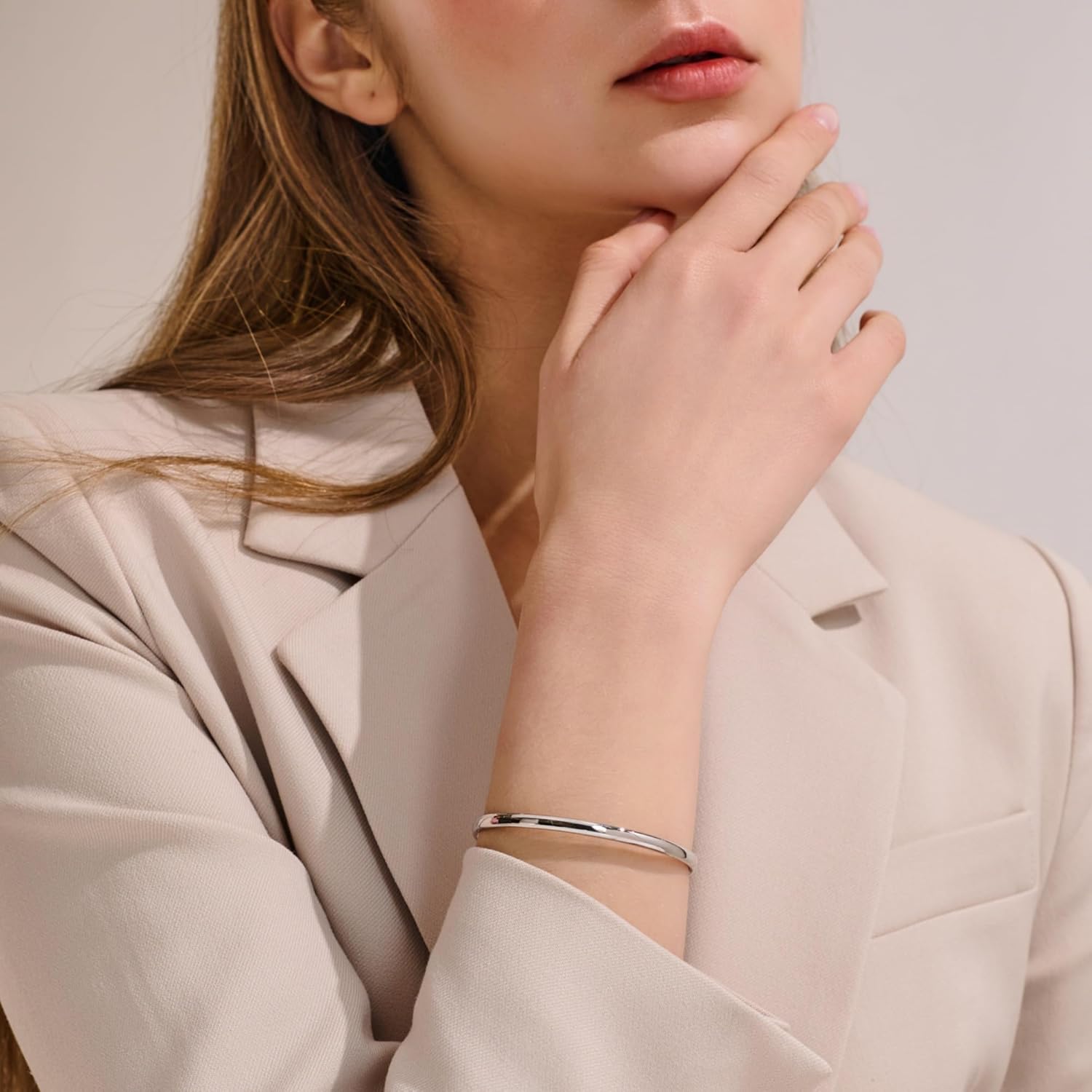 925 Sterling Silver Bangle Bracelet for Women 4mm Fashion Oval Silver Bangles Hypoallergenic Stackable Silver Bracelets Waterproof Non-tarnish Jewelry Gift