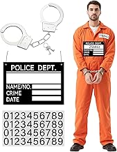 3 Pcs Halloween Prisoner Costume Accessories Include Fake Handcuff Prison ID Tag and Transfer Digital Sticker Criminal Outfit Jail Prop for Men Women Halloween Party No Included Clothes