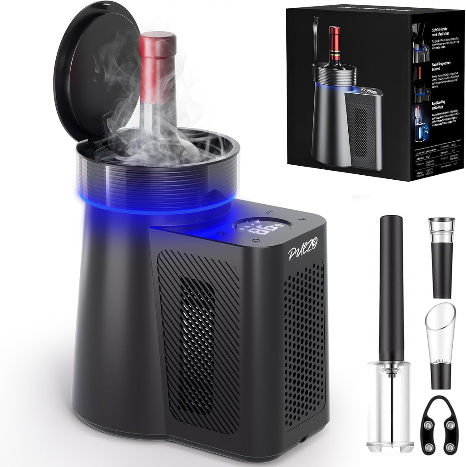 Electric Wine Chiller, 2026 Uupgraded Wine Cooler for Standard 750ml Bottles, Digital Temp Control (32°F-68°F), Fast Cooling, Low-Noise, Keeps Cold for Up to 24 Hours for Home, Patio, Yacht (Black)