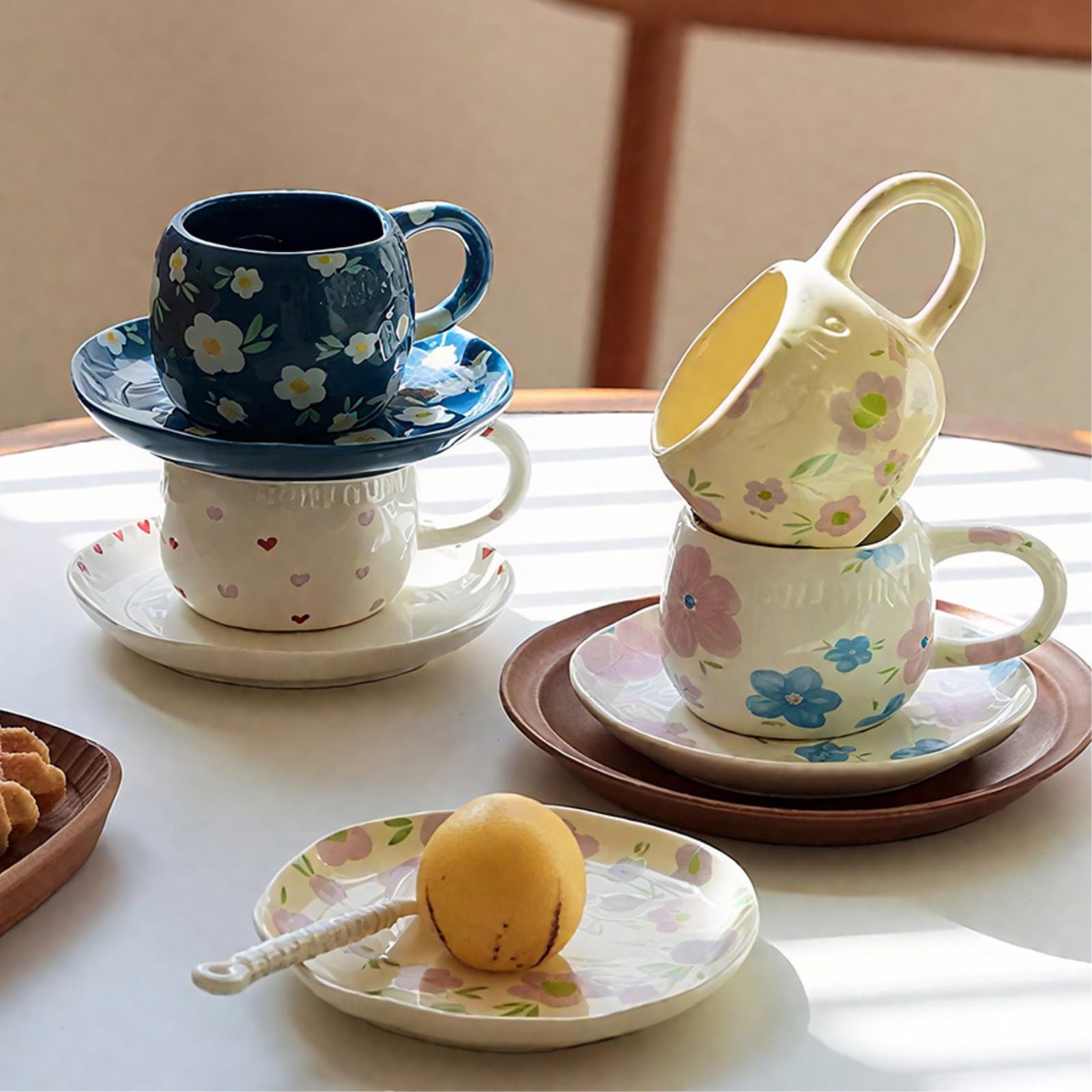 220ml/8oz ceramica fiore colazione latte tazza con manico rosa fiore viola -220ml.