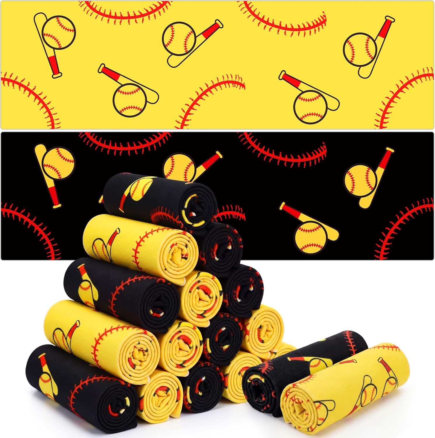 Reallnaive 18 Count Softball Cooling Towel Bulk 40 x 12 Inch Baseball Cooling Towel Sports Baseball Party Favor Softball Gifts for Team Ice Towels for Neck Face Quick Dry Breathable (Yellow+Black)