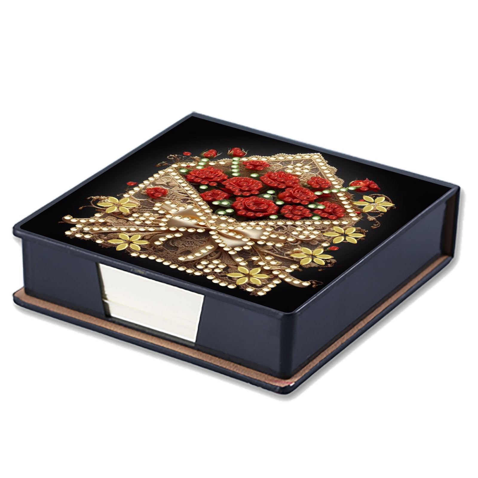 Lebartm Sticky Note Holder Diamond Art Painting Leather Post Note Dispenser Memo Paper Storage Box with 160 Sticky Notes Desk Office Organizer Accessories-Rose Envelope