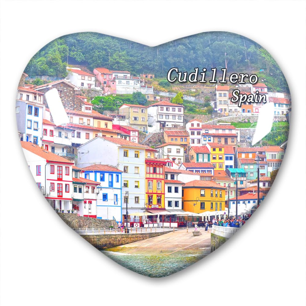 Spain Cudillero Fridge Magnet Refrigerator Stickers Decorative Travel Souvenir Heart-shaped Glass