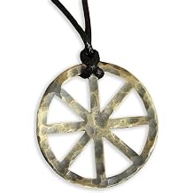 Baldur Jewelry Hand Hammered Brass Solar Cross 8 Spoked Sun Wheel Necklace