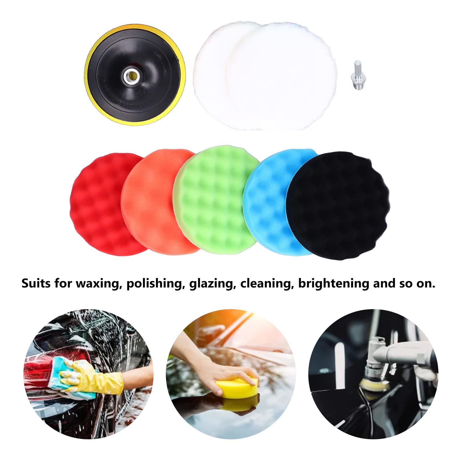 9 Pezzi Pad Per Lucidatura, Con Spugne E Lana Diametro 150mm Per Ceratura E Lucidatura, Pad Di Lucidatura, Per Auto E Barca