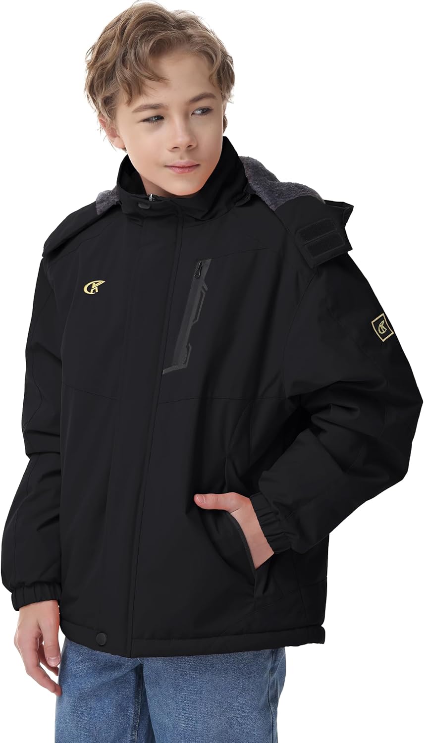 Boys Waterproof Ski Snow Jacket Winter Fleece Lined Warm Coat Hooded Windproof Kids Outerwear - Image 2