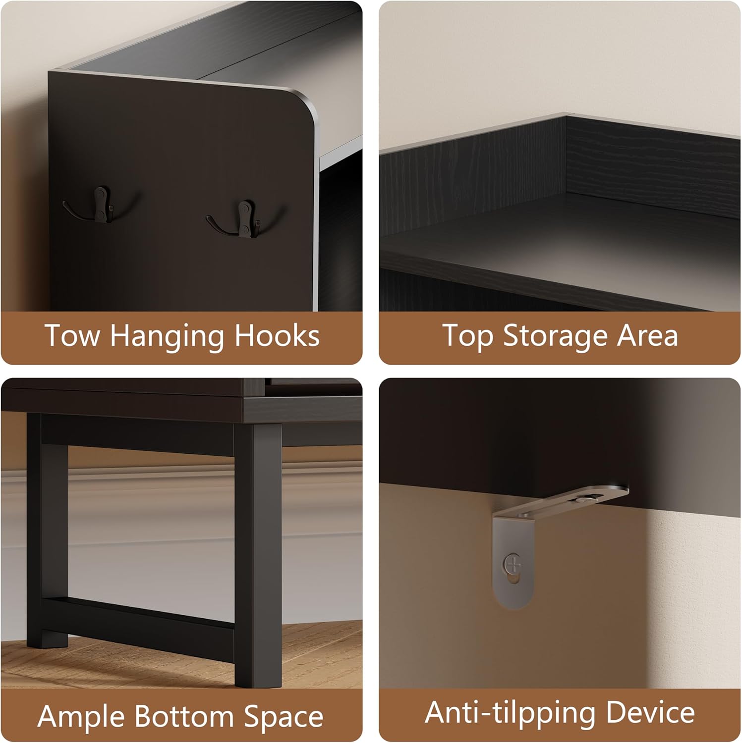 Shoe Cabinet with 3 Flip Drawers, Freestanding Hidden Shoe Storage Organizer for Entryway, Narrow Slim Shoe Rack Cabinet with Open Storage & Hooks for Front Door Entrance, Living Room, Hallway, Black