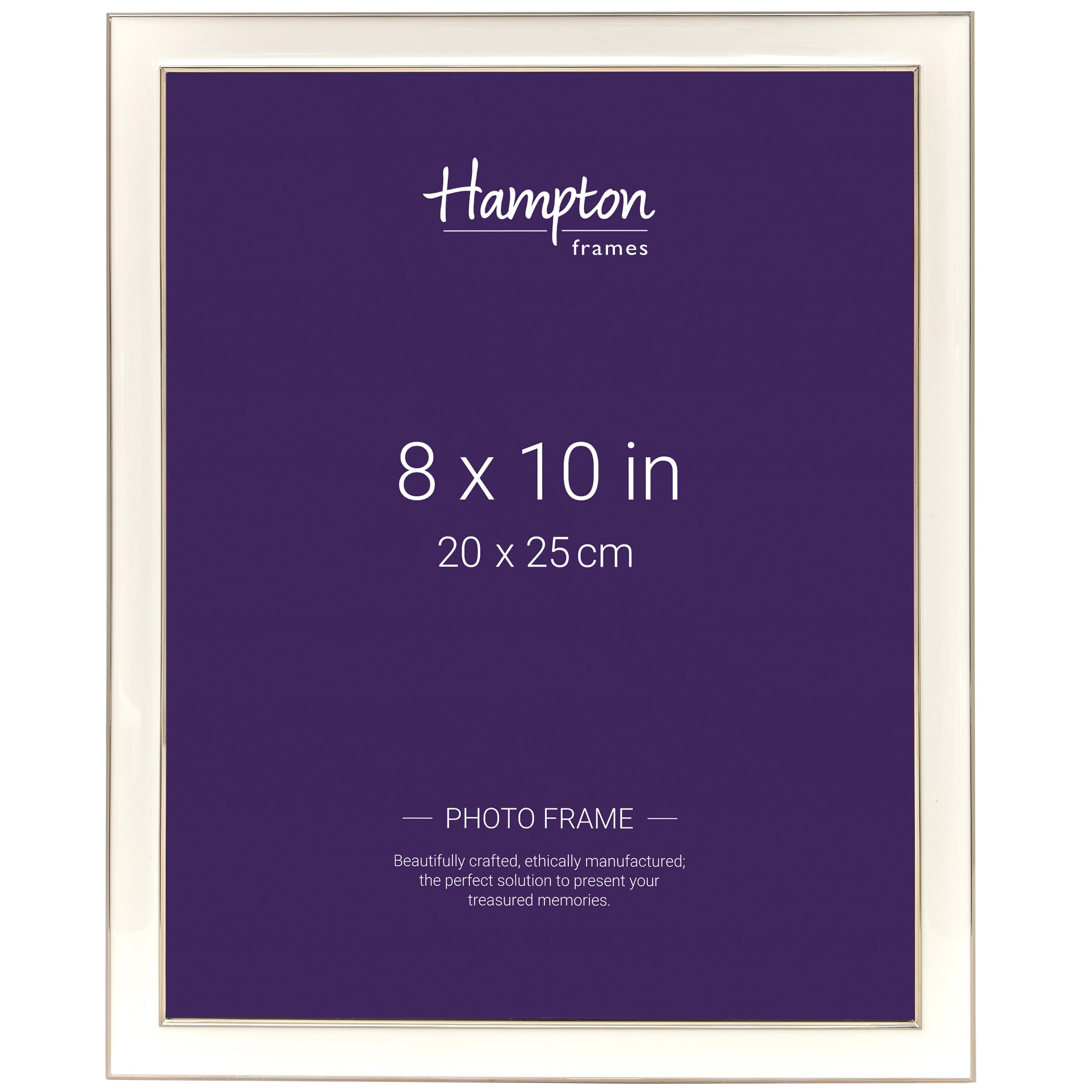 Hampton Frames STEPHANIE 8x10 (20x25cm) Silver Edged Picture Photo Frame With A White Enamel effect inlay and Glass Aperture STE99080W