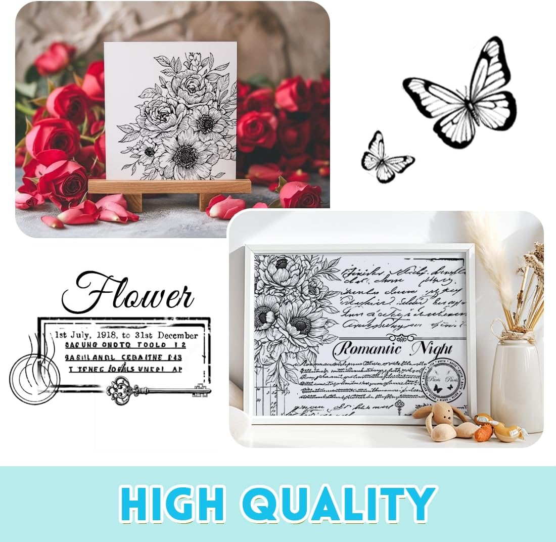 3 Sheets Vintage Word Rub on Transfers Black Warm Pattern Letters Rub on Transfer Furniture Stickers Decal Butterfly Flower Retro Stamps Words Rub on Transfer for Crafts 11.8 * 5.9 in