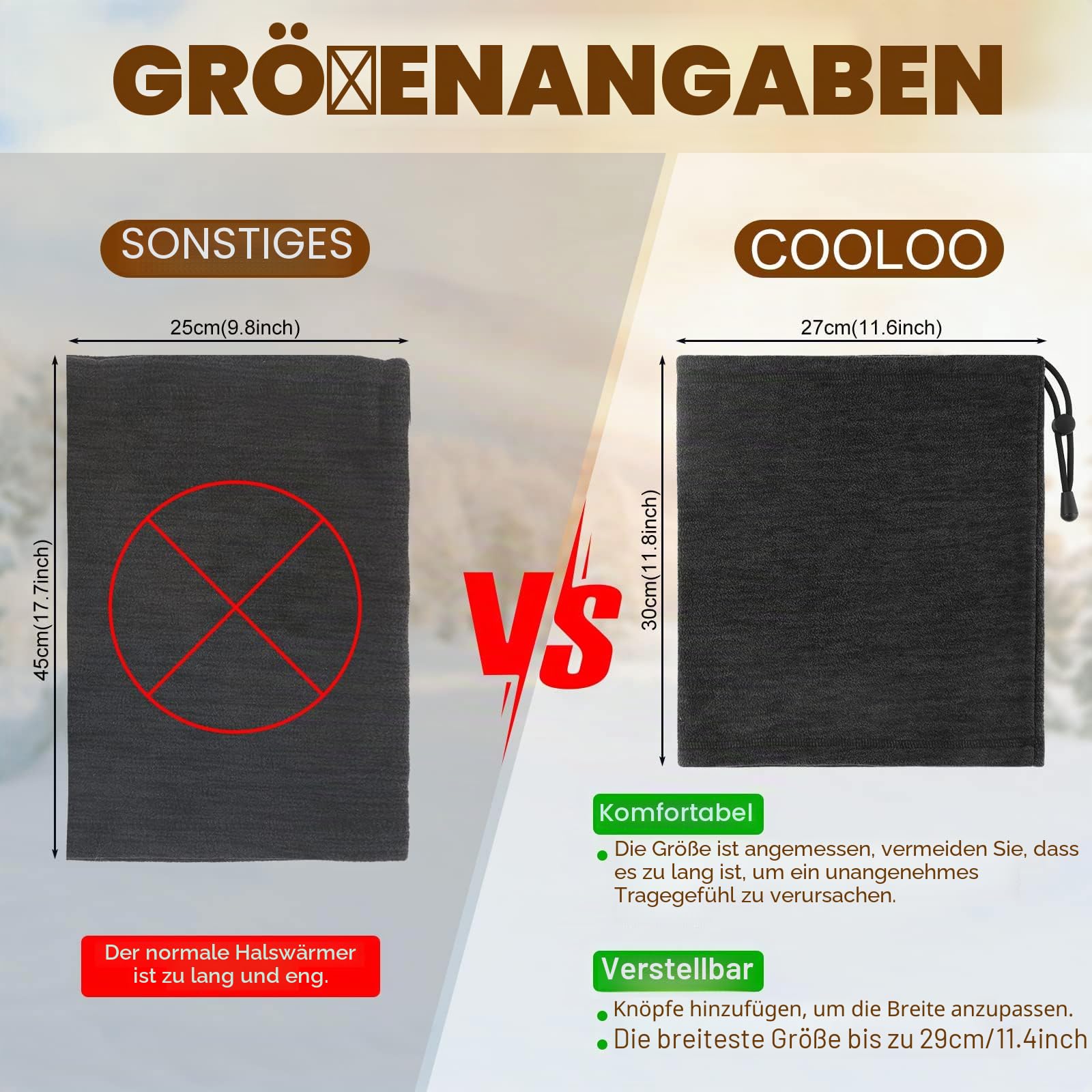 COOLOO 2 Stück Schal Halswärmer Herren Damen, Winter Fleece Winddicht Halstuch Einstellbar Schlauchschal Multifunktionstuch Loop Schal Skimaske Für Laufen Skifahren Radfahren